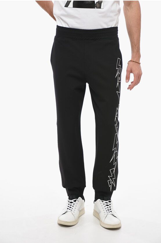 image of Neil Barrett Bolts Joggers With Contrasting Embroidery in Black, Men's (Size 31)