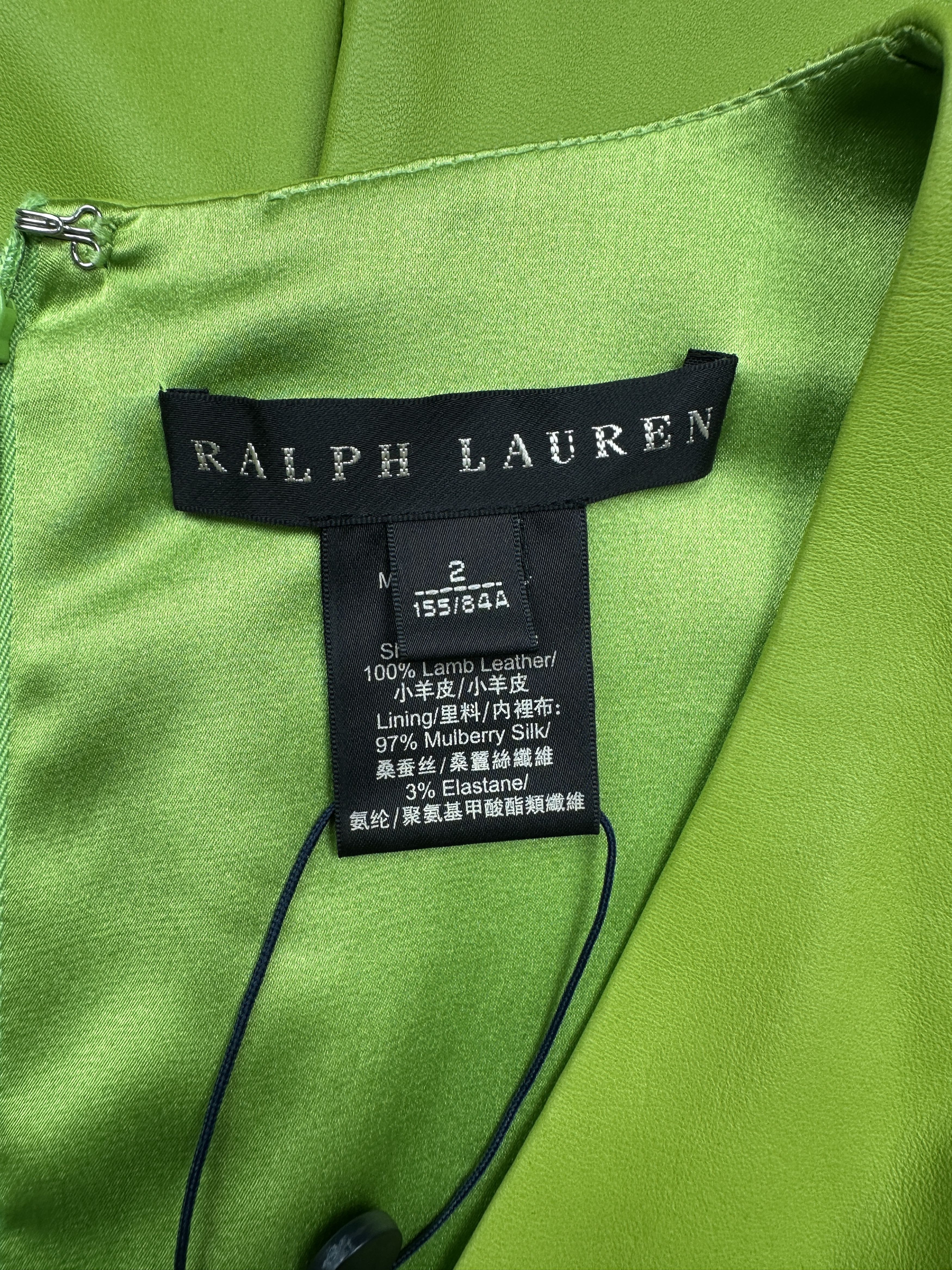 Ralph Lauren Ralph Lauren Lime Green V-Neck Leather Sleevless Dress Size XS / US 0-2 / IT 36-38 - 3 Thumbnail