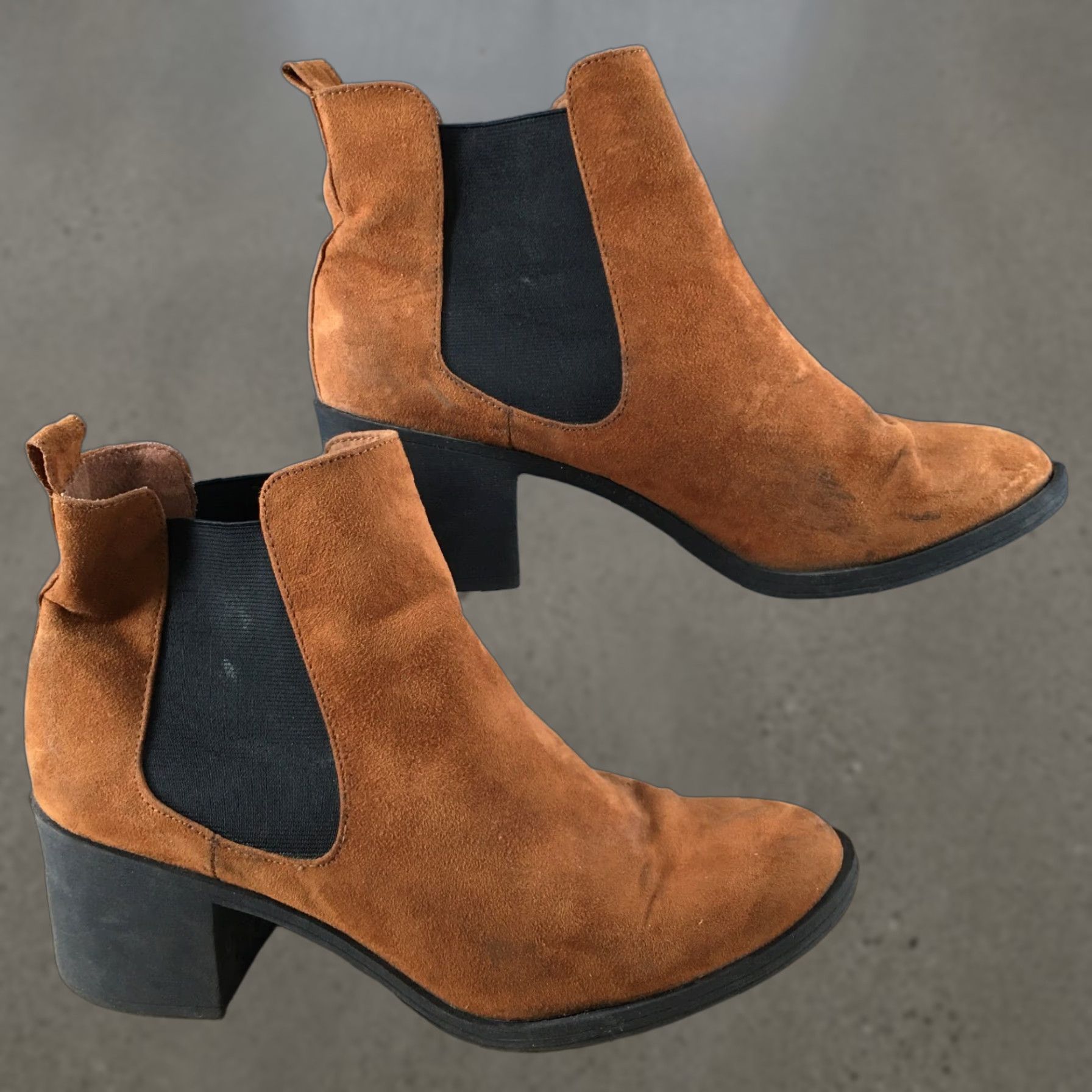 H&M Divided Boots Womens Chelsea Ankle Booties Brown Fabric Pull On UK 7 US 9.5 EU 41 Mid Heel Block Womens Shoes Size US 10 / IT 40 - 1 Thumbnail