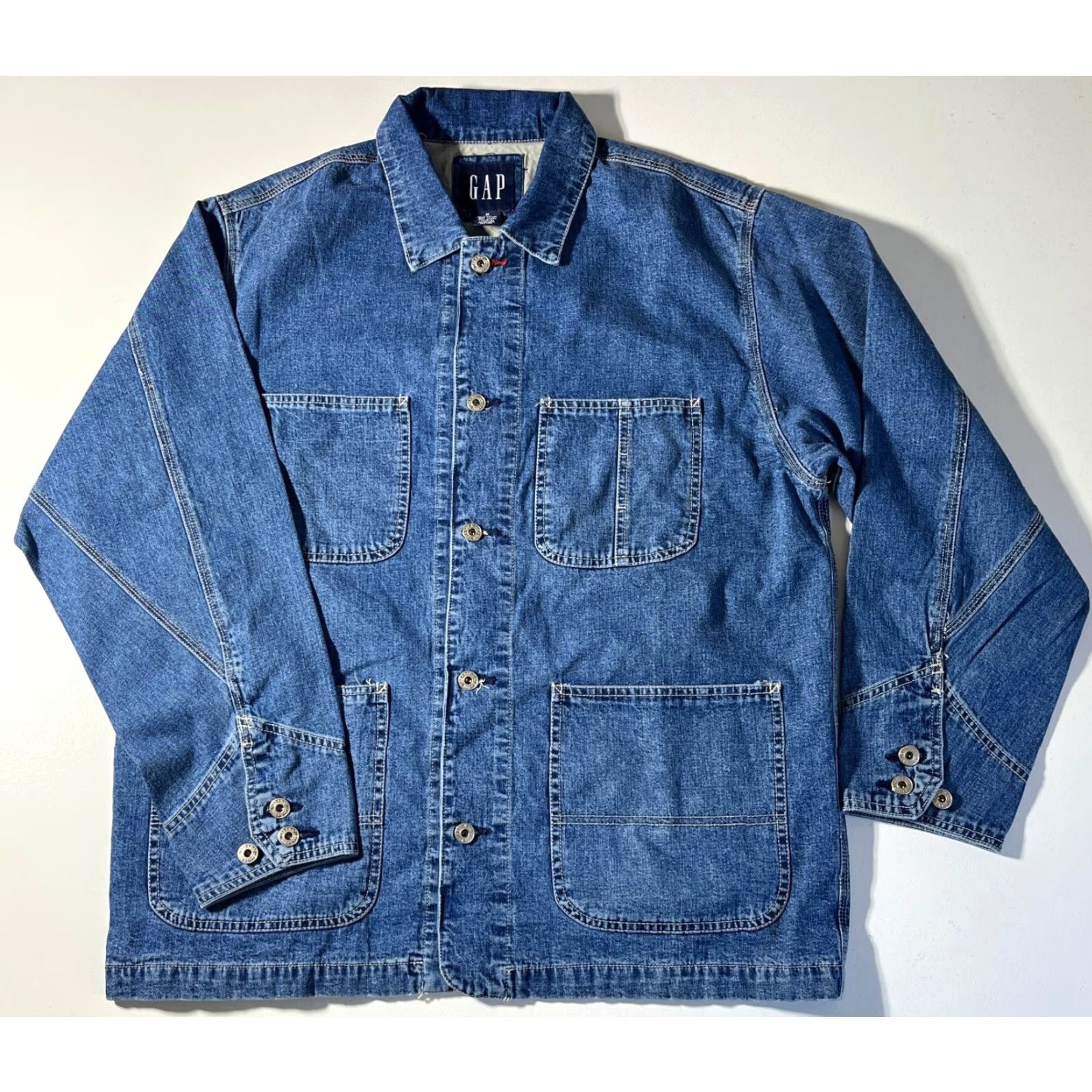 Gap VINTAGE Gap Denim Chore Jacket Mens M Blue Cotton Solid 90s 2000s Pockets Front Button Adjustable Regular Fit Size US M / EU 48-50 / 2 - 4 Thumbnail