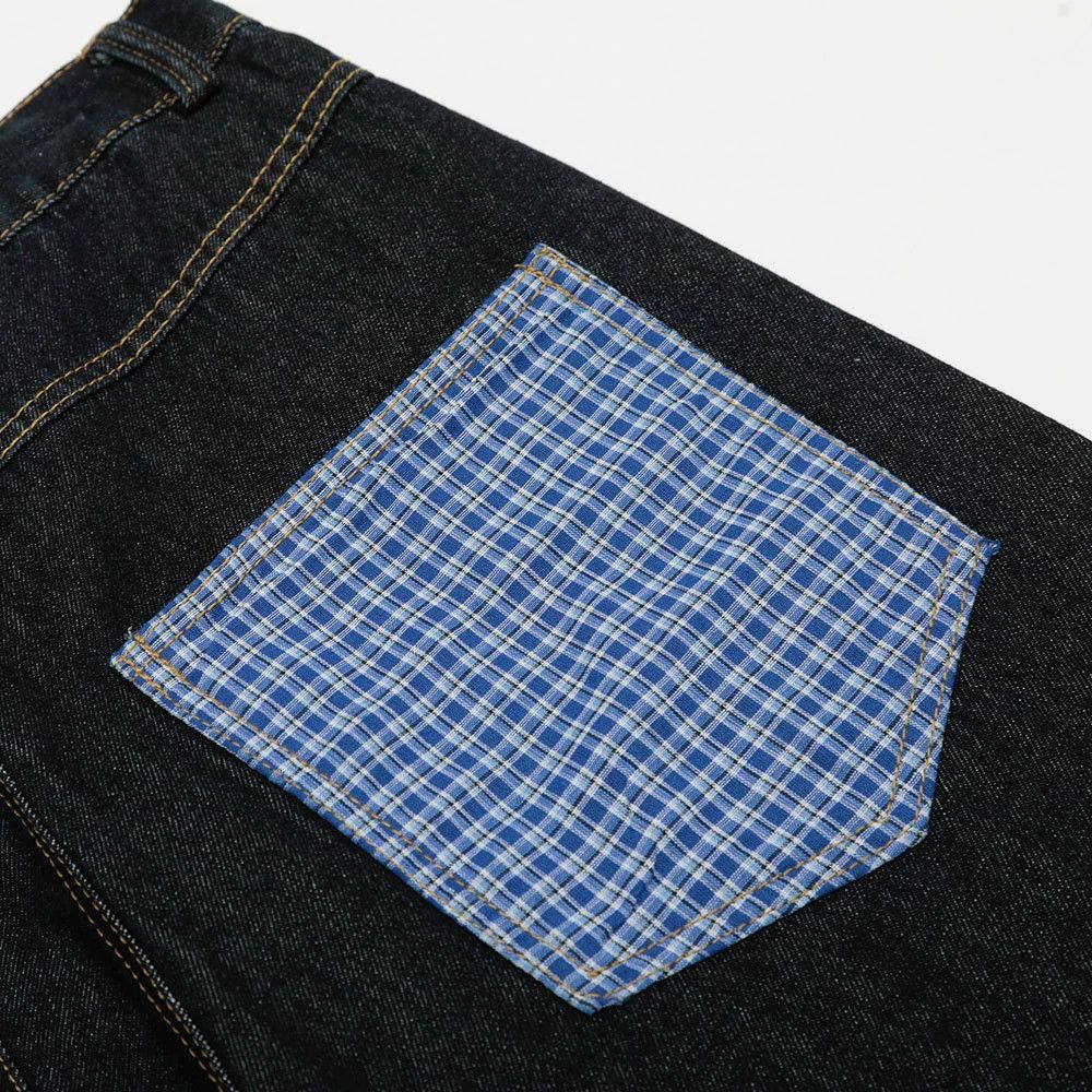 Jean Men's American plaid patchwork rolled-up straight jeans Size US 32 / EU 48 - 6 Thumbnail