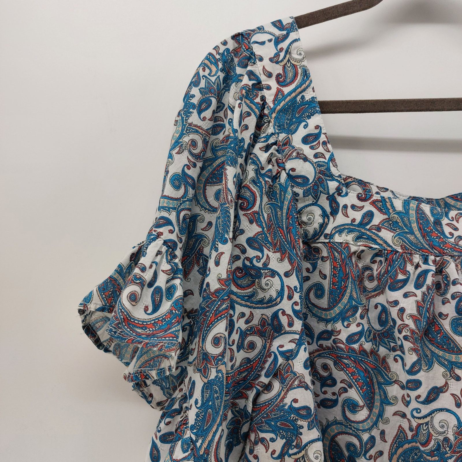 Other Terry & Sky 2X 20W-22W Blouse Paisley Print Ruffle Blue Cute Size XXL / US 16-18 / IT 52-54 - 9 Thumbnail