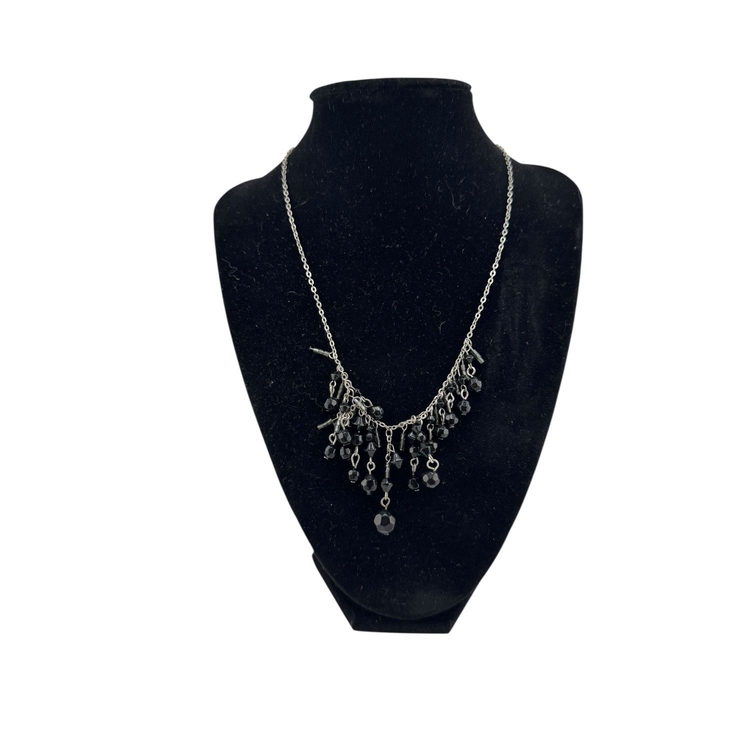 Other Lovely Black Bead and Silver Chain Statement Necklace 16" Size ONE SIZE - 2 Thumbnail
