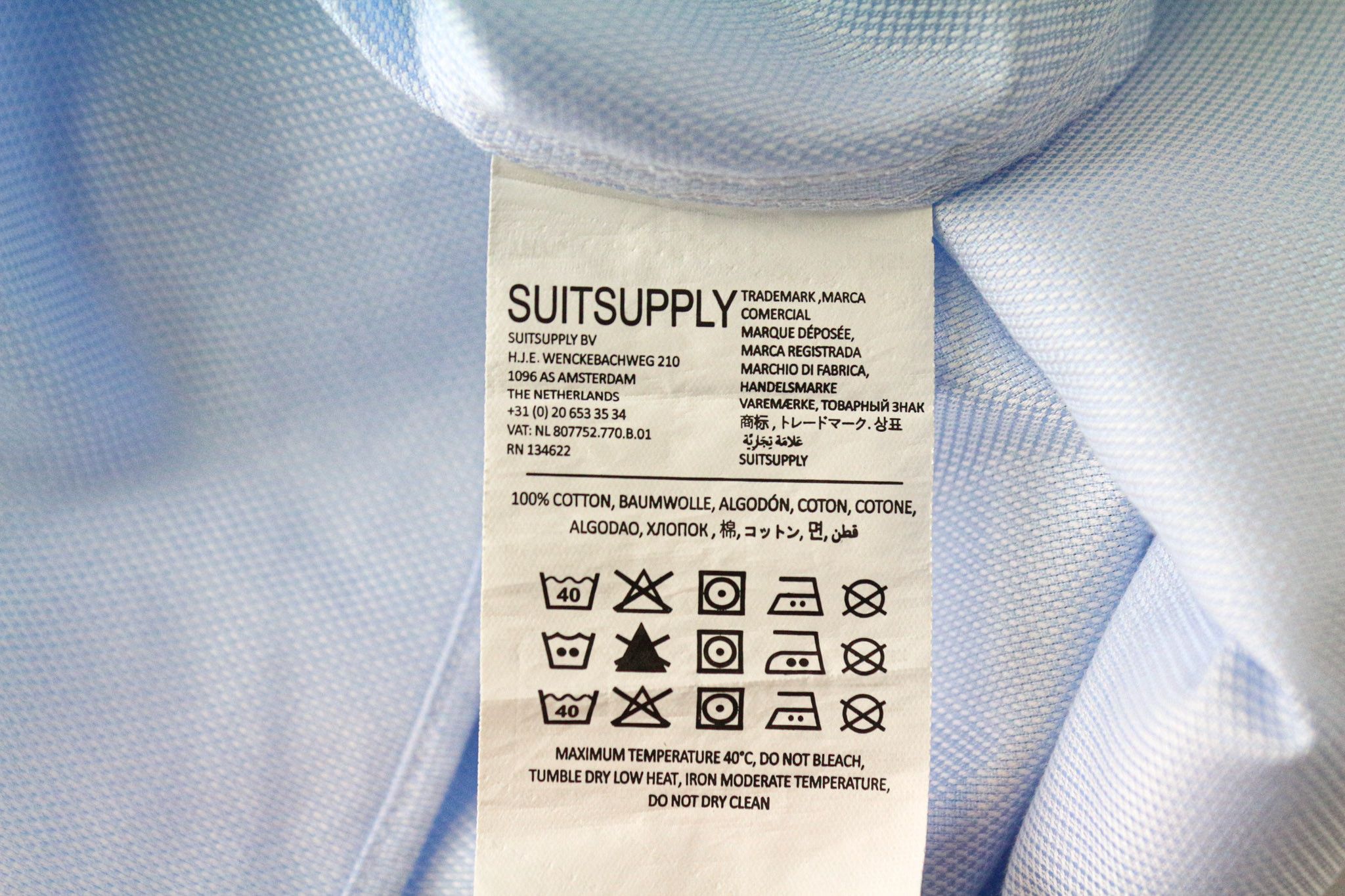 Suitsupply 39L/15 1/2L Slim Blue Cotton Cutaway Twill Shirt 78969 Size 40L - 6 Thumbnail