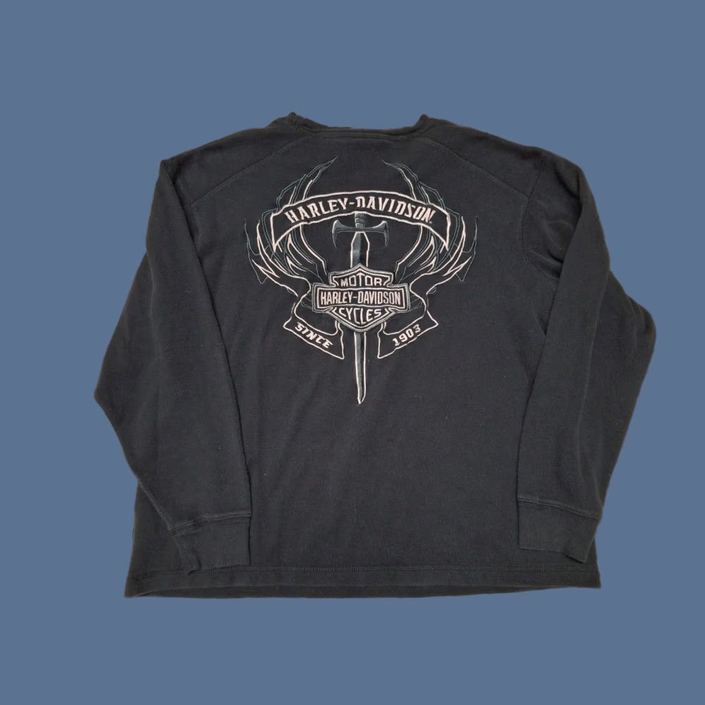 Harley Davidson Harley-Davidson Biker Motorcycles Thermal Embroidered Sword Tribal Shirt XL Black Men Long Sleeve Round Neck Pullover Knitted Sweater Casual Size US XL / EU 56 / 4 - 1 Thumbnail