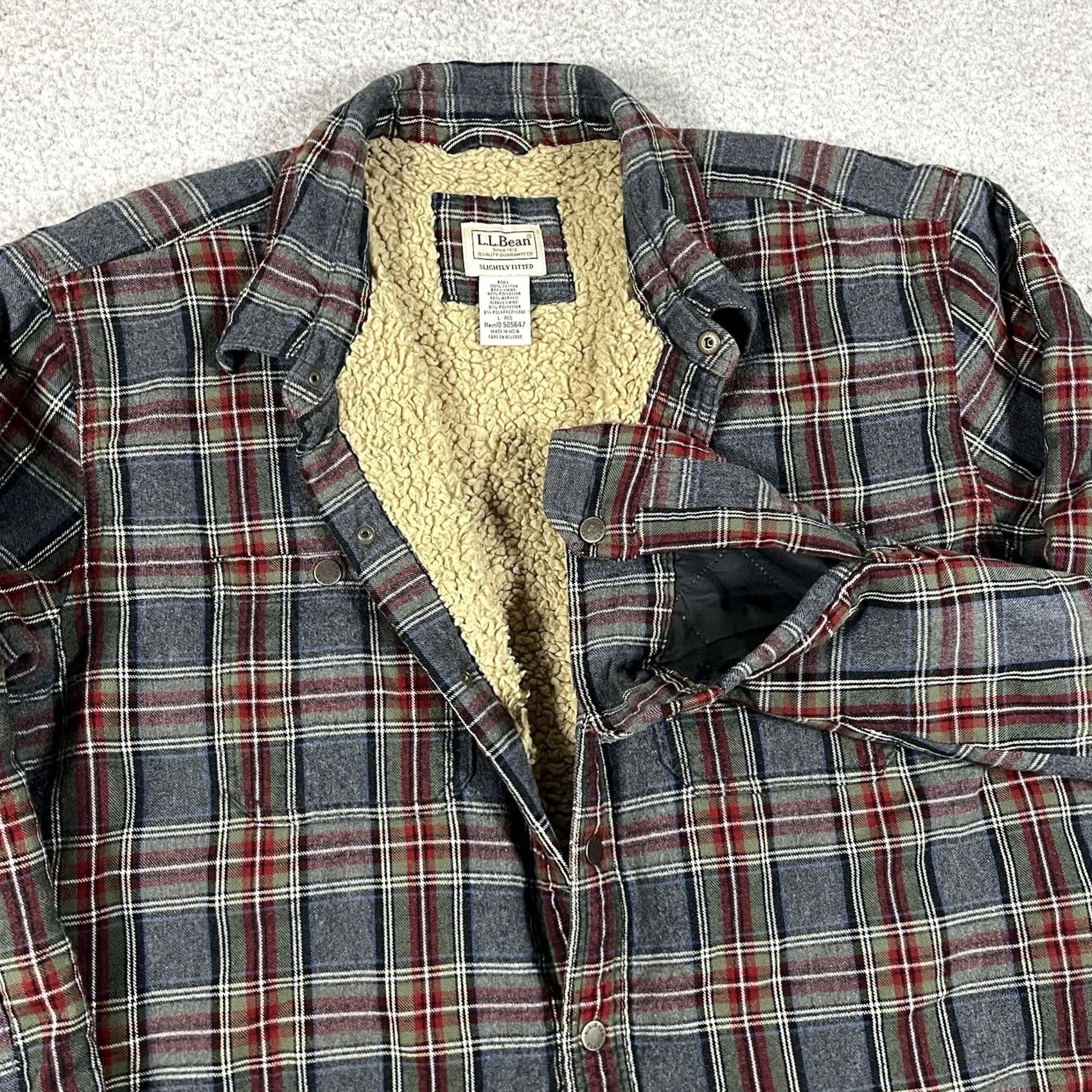 Vintage LL Bean Shirt Mens L Plaid Heavy Sherpa Fleece Lined Shacket Flannel Pockets Size US L / EU 52-54 / 3 - 2 Thumbnail