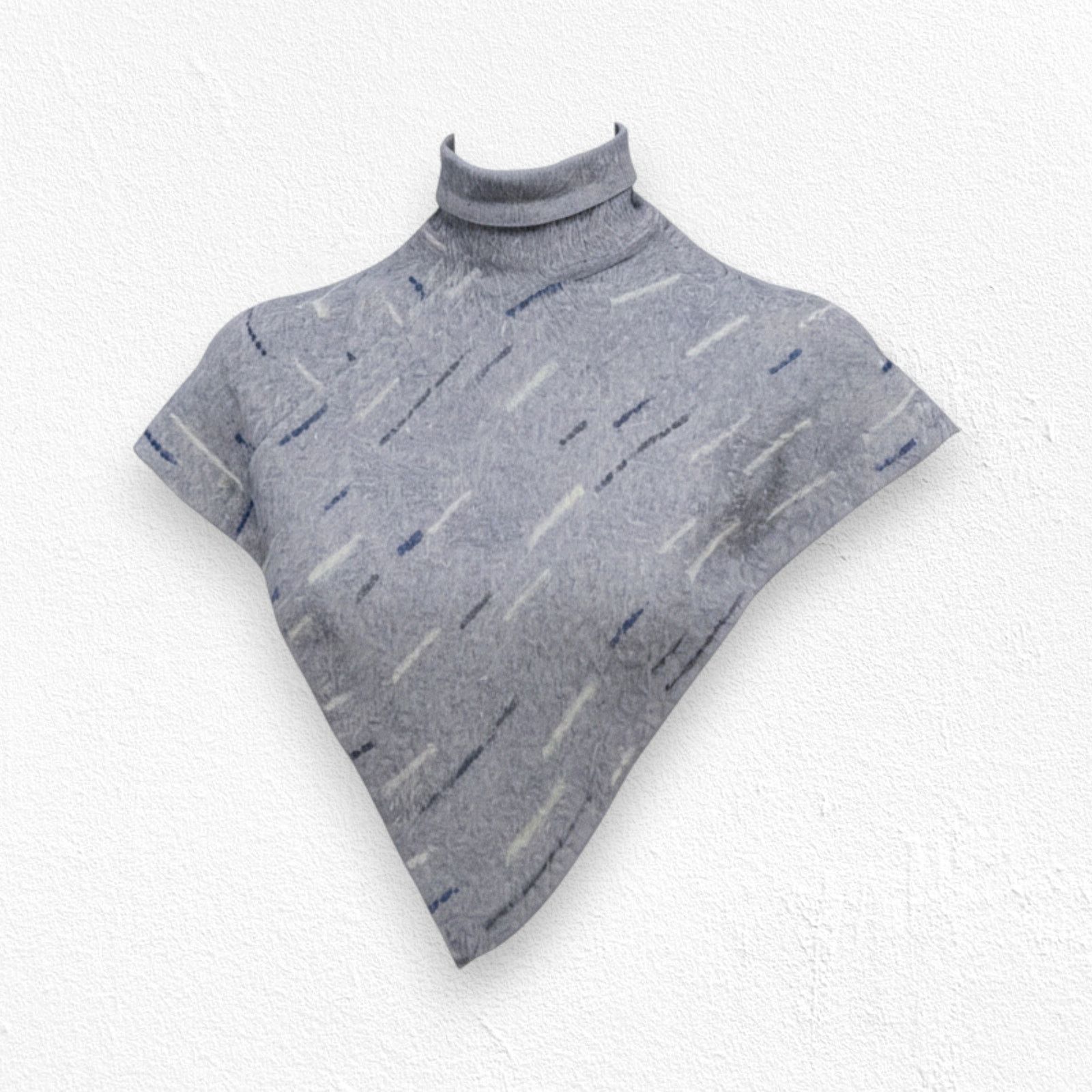 Other Y2K Gray Fuzzy Acrylic Poncho Abstract Dash Pattern One Size Size ONE SIZE - 1 Thumbnail