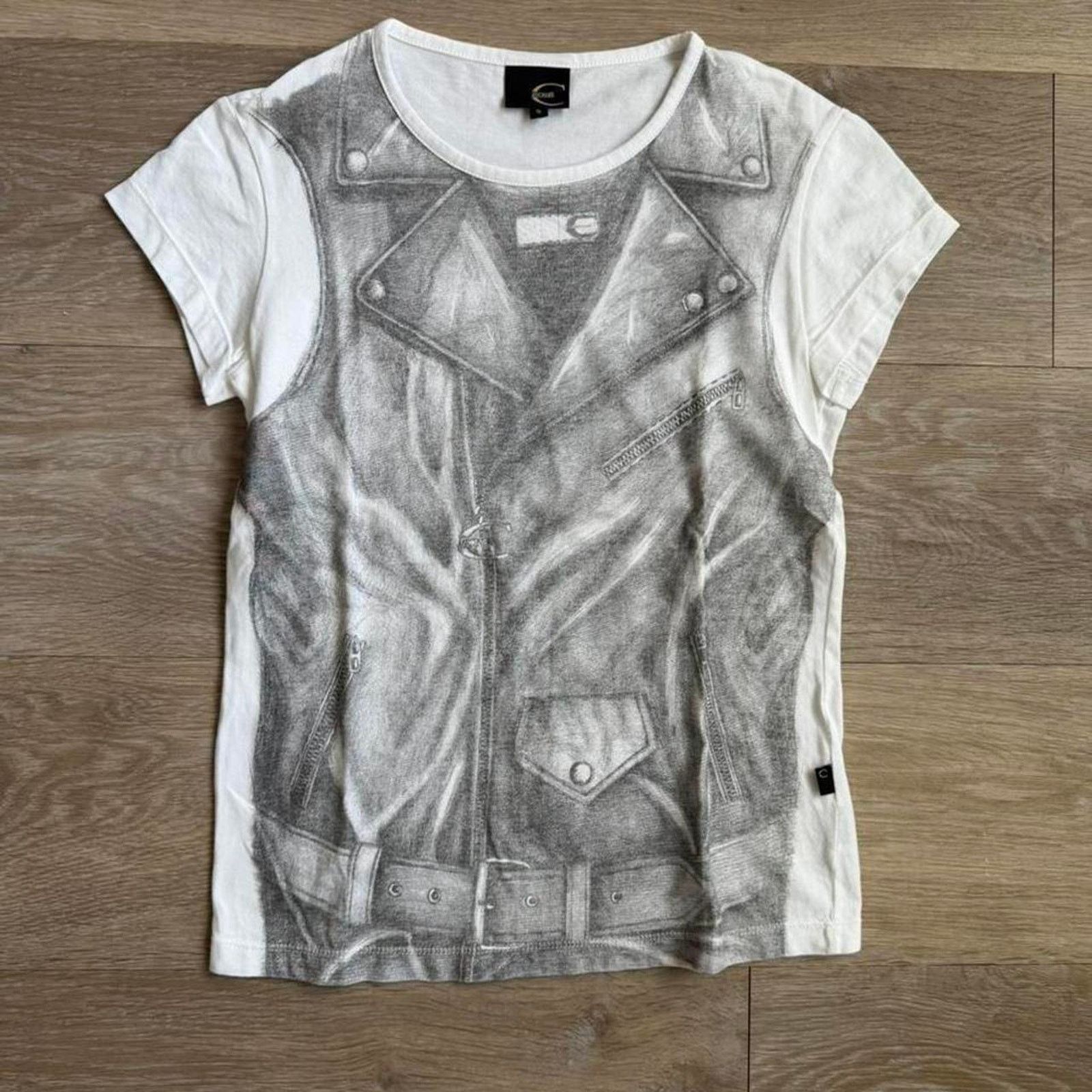 Just Cavalli Just Cavalli Trompe L'oeil Biker Jacket Print T-Shirt Size S / US 4 / IT 40 - 2 Thumbnail