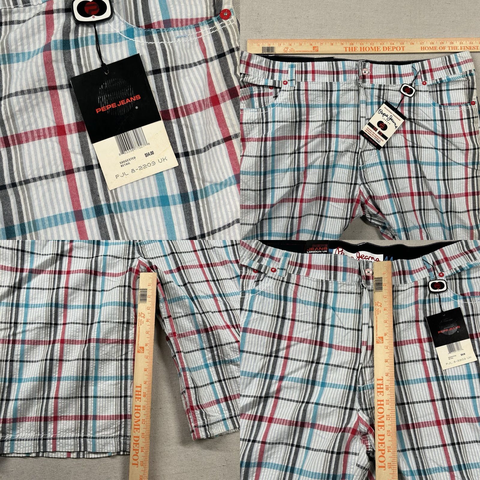 Pepe Jeans Pepe Jeans London Shorts Mens 44 Plaid Seersucker Bermuda Hip Hop Relaxed Baggy Multicolor Cotton Canvas 5-Pocket Inseam 14in Button Front 44 Mens Size US 44 / EU 60 - 8 Thumbnail