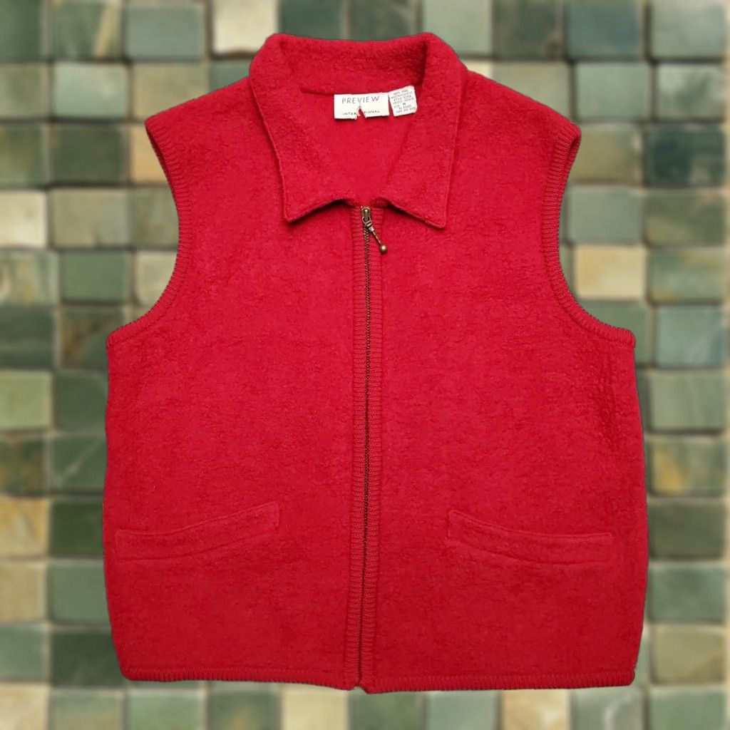Review VINTAGE Preview International Vest Womens M Red 100% Wool Full Zip Cardigan Vest Casual Knit Solid Sleeveless Outdoor Womens Must? Size M / US 6-8 / IT 42-44 - 1 Thumbnail