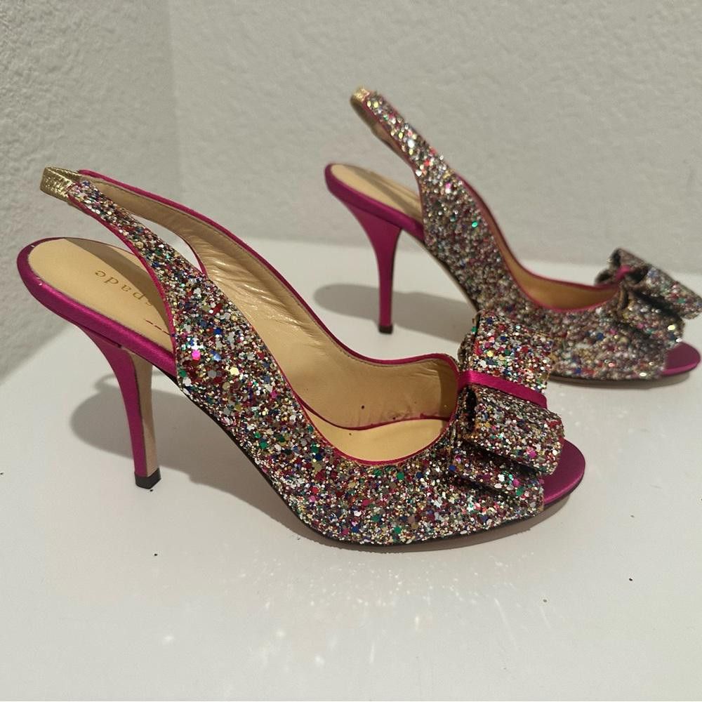 Kate Spade Kate Spade Charm Hot Pink Rainbow Glitter Slingback Heels 6 Size US 6 / IT 36 - 3 Thumbnail