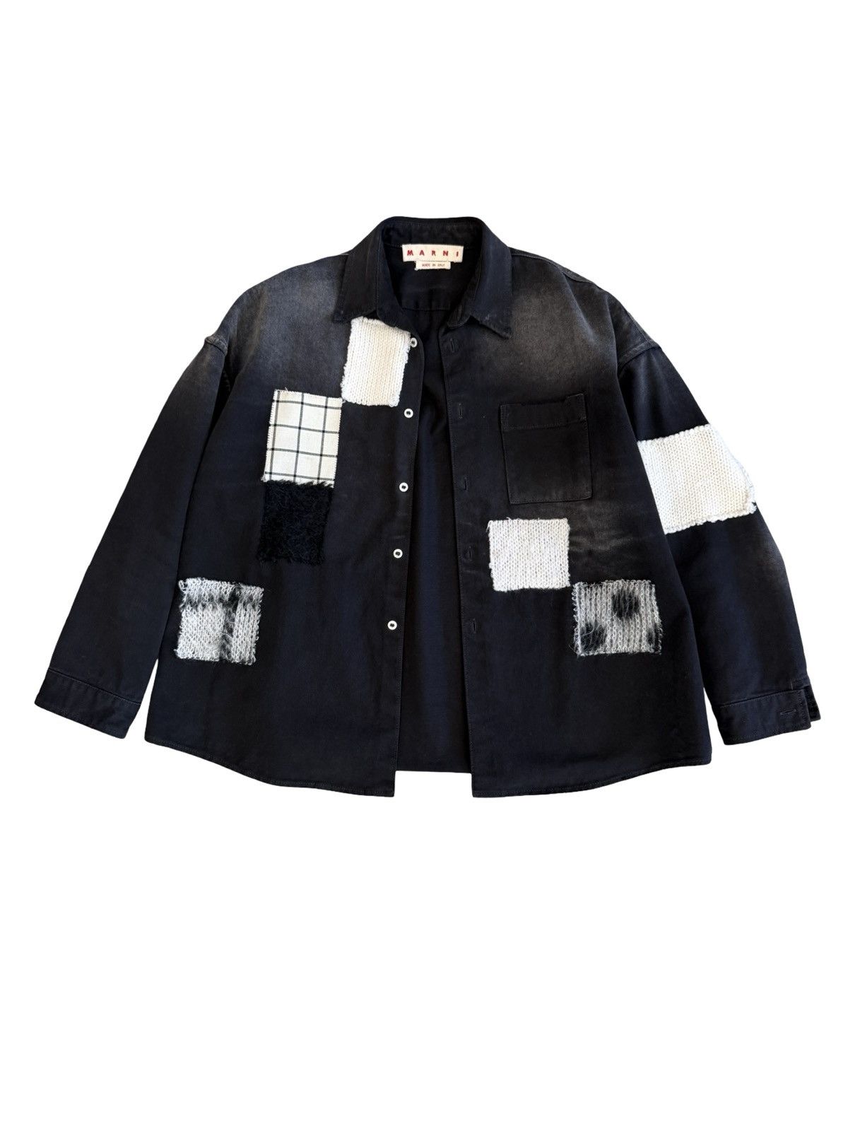Marni Denim shirt / light jacket with knit wool patches Size US M / EU 48-50 / 2 - 1 Thumbnail
