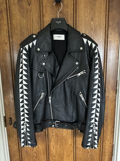 Celine Homme Slim-Fit Paint-Splattered Printed Leather Biker Jacket - Men - Black Coats and Jackets - L