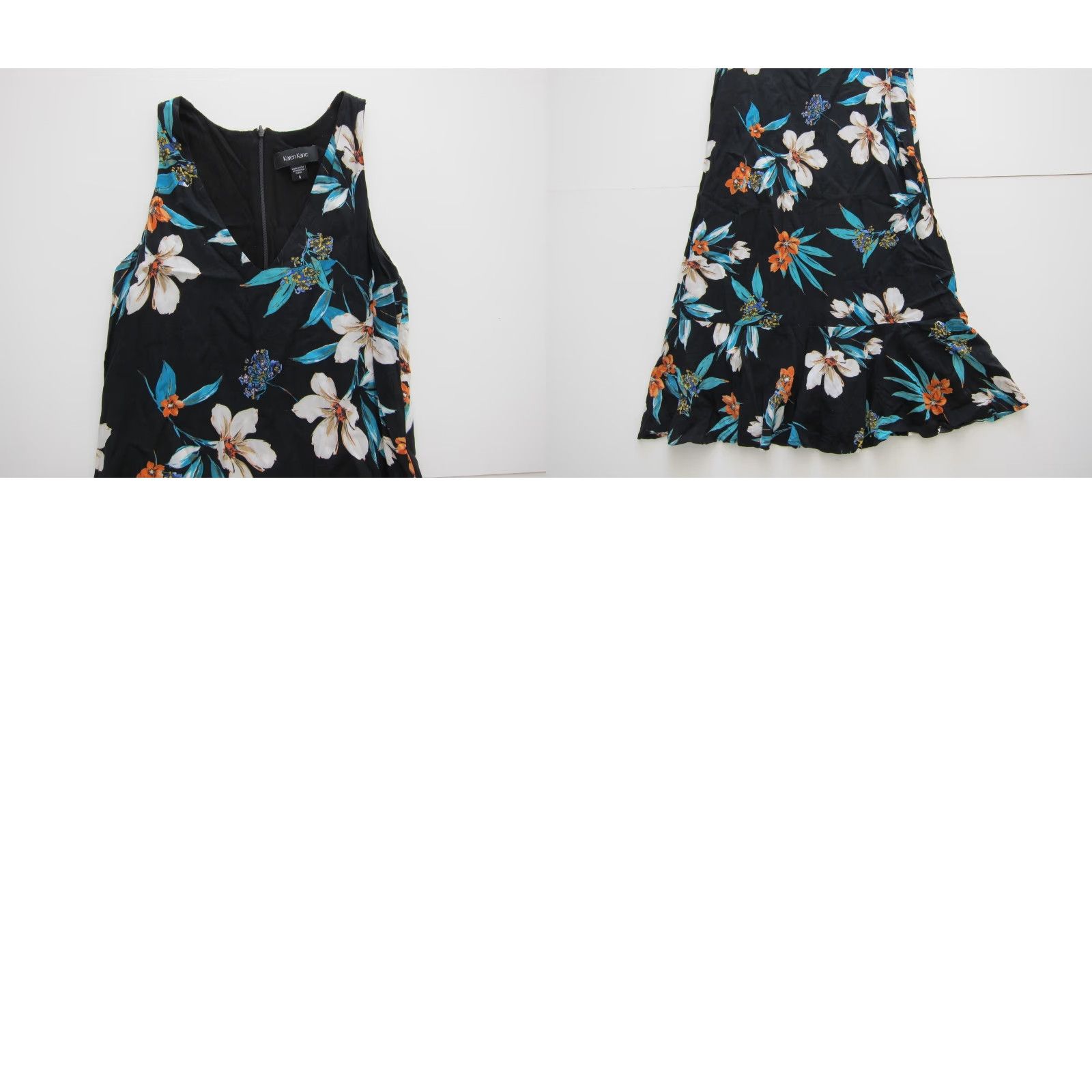 Vintage Karen Kane 100% Rayon Midi Sun Dress V-Neck Tank Tunic Sleeveless Small Black Blue Orange Women's Dress Size S / US 4 / IT 40 - 8 Thumbnail