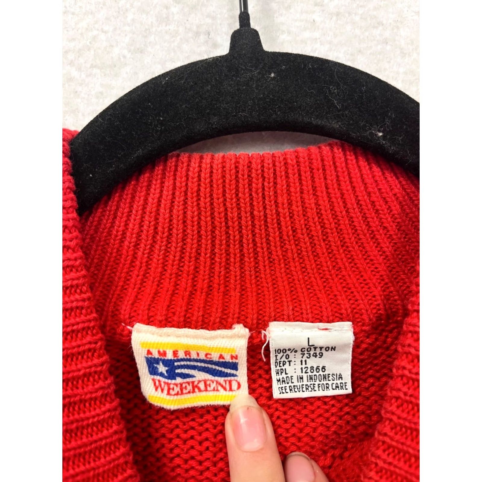 Vintage VINTAGE American Weekend Sweater Shirt Womens L Red 100% Cotton Knit Turtleneck Long Sleeve Wool? Size L / US 10 / IT 46 - 3 Thumbnail
