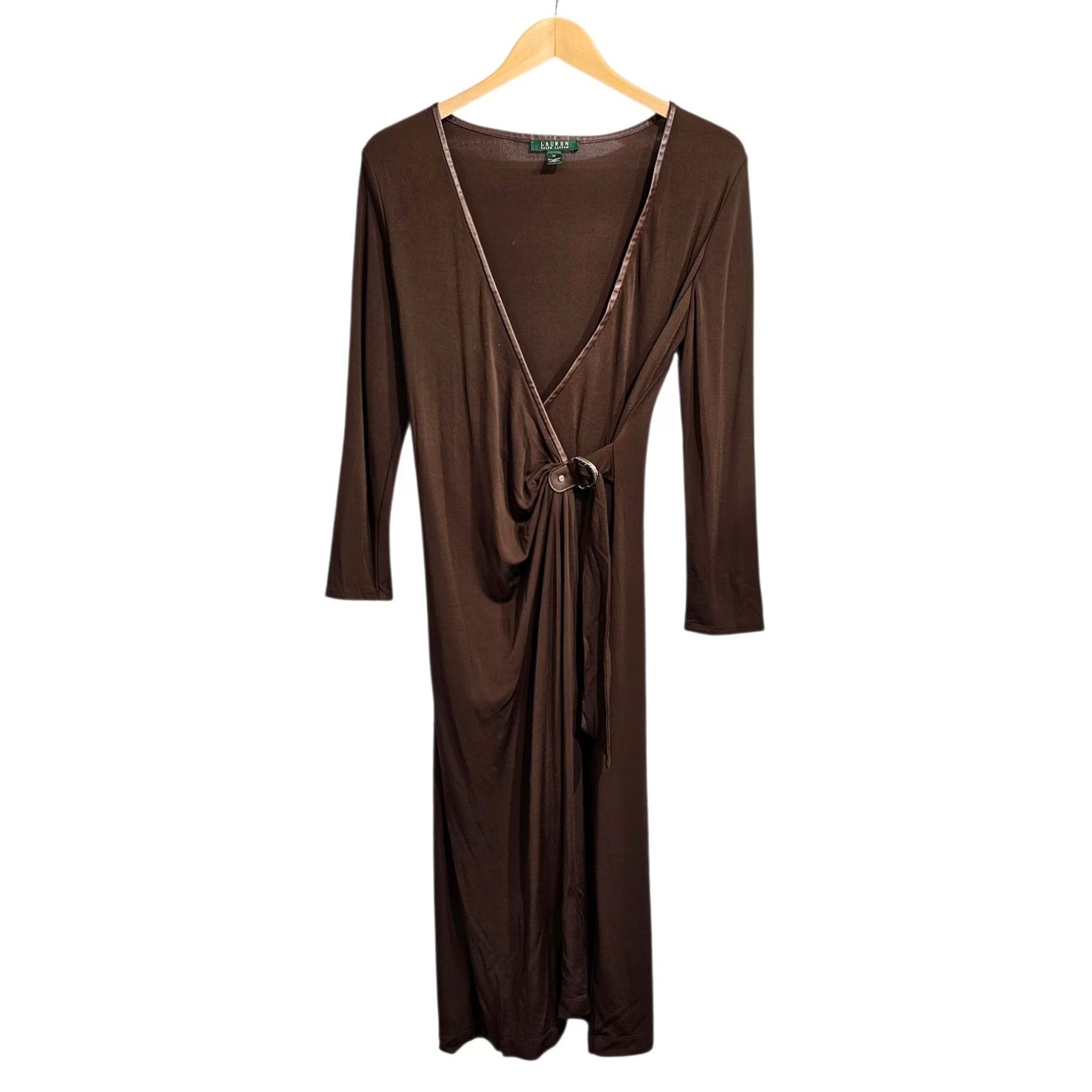 Ralph Lauren Lauren Ralph Lauren Midi Dress Brown 14 UK Wrap V Neck Buckle Casual Dress Women Regular Size 14 Brown Viscose 65% Polyester 35% 3/4 Sleeve"} Size XL / US 12-14 / IT 48-50 - 2 Thumbnail