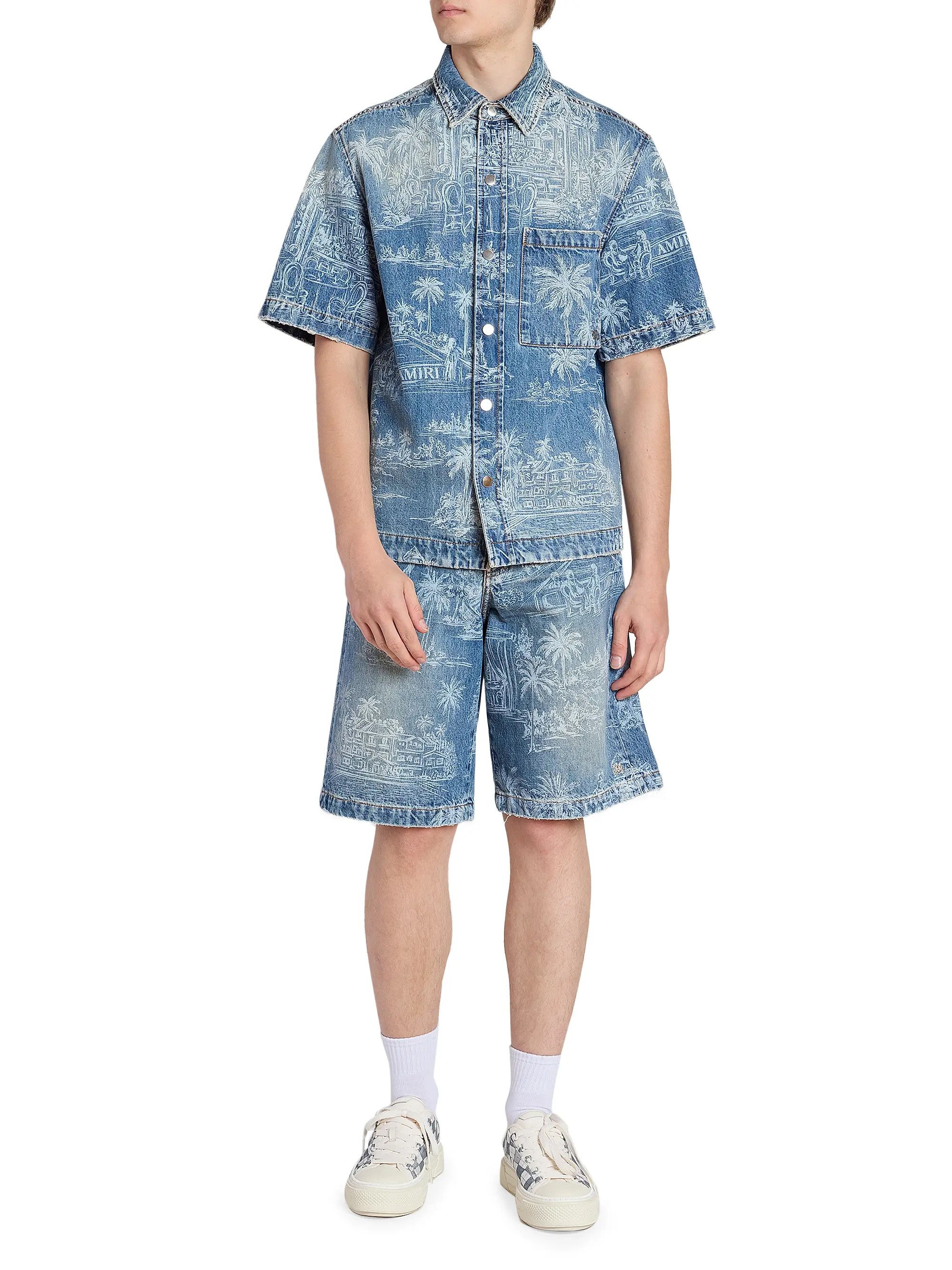 Amiri os11x0526 Chateau Palm Denim Shorts in Blue Size US 30 / EU 46 - 2 Thumbnail