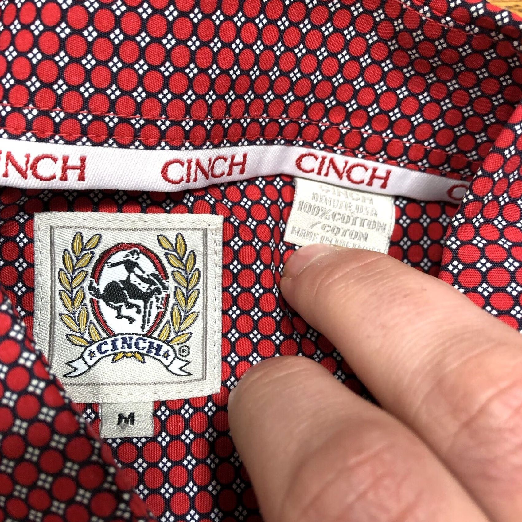 Vintage Cinch Red Geometric Print Long Sleeve Button Down Shirt Pocket Mens Medium Size US M / EU 48-50 / 2 - 4 Thumbnail
