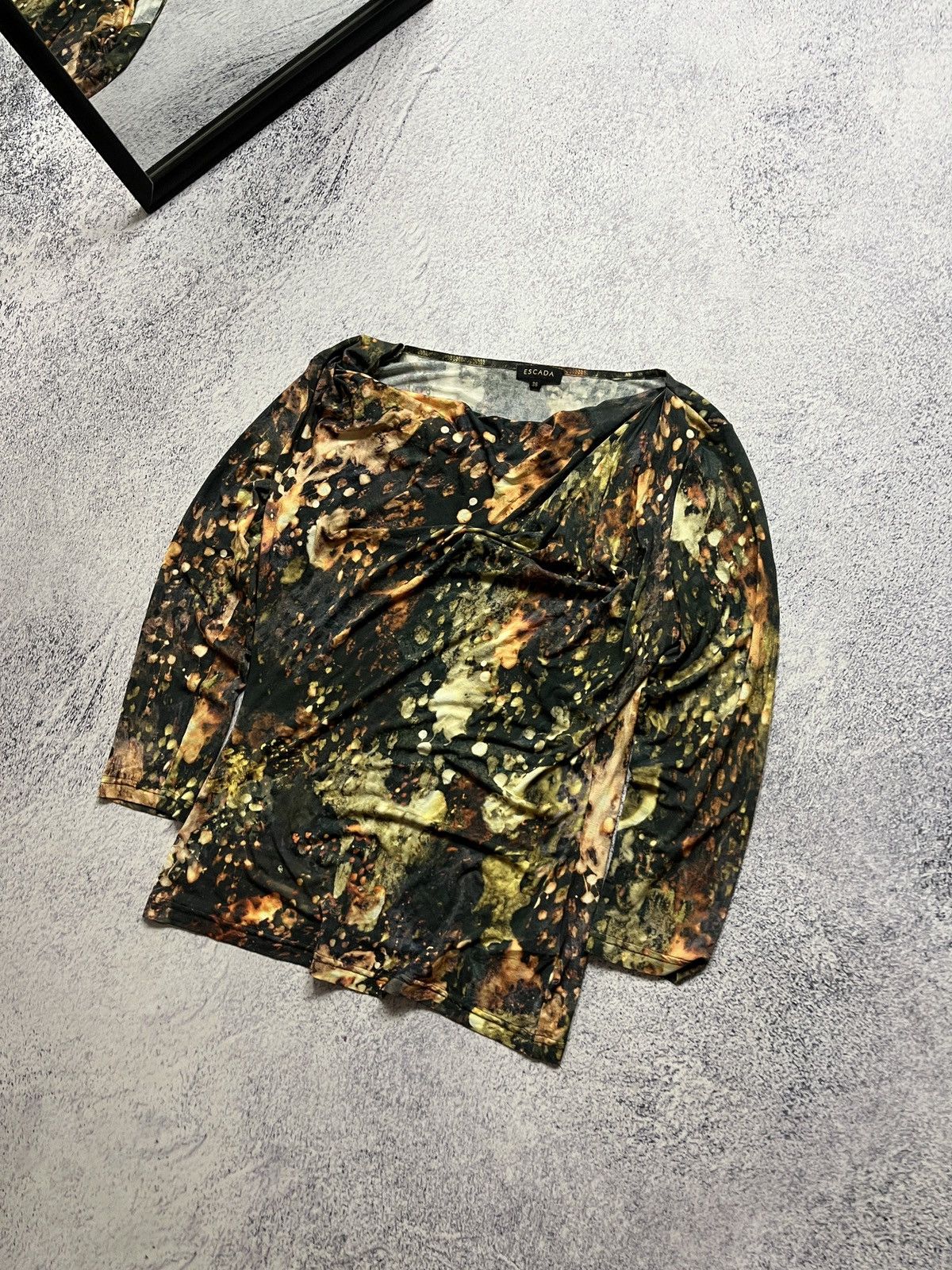 Designer × Escada Escada Black, Orange & Yellow Abstract Print Blouse Size 36 Size M / US 6-8 / IT 42-44 - 2 Thumbnail
