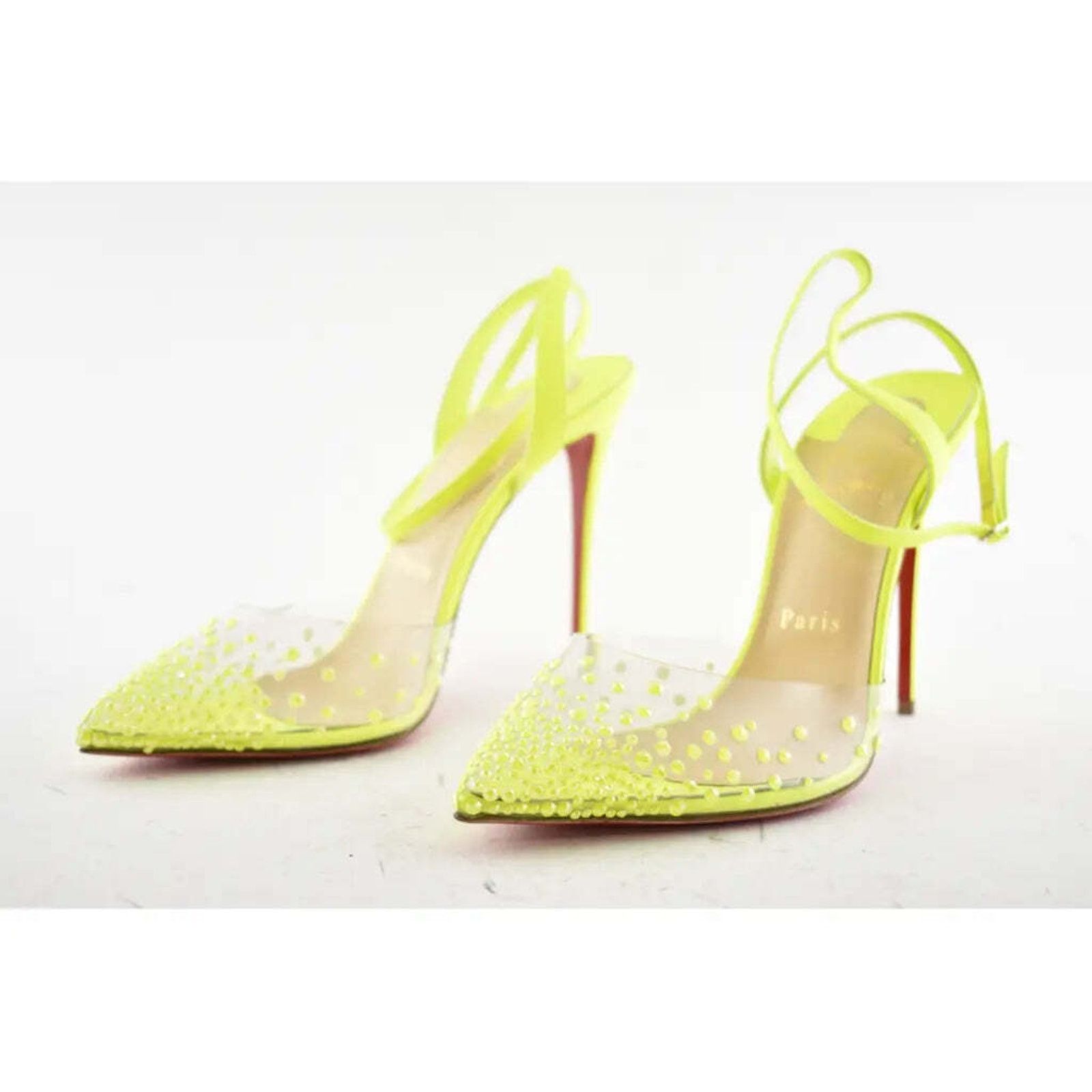 Christian Louboutin Spikaqueen 100 Yellow PVC Ankle Strap Sandal Heel Pump 35 Size US 5 / IT 35 - 9 Thumbnail