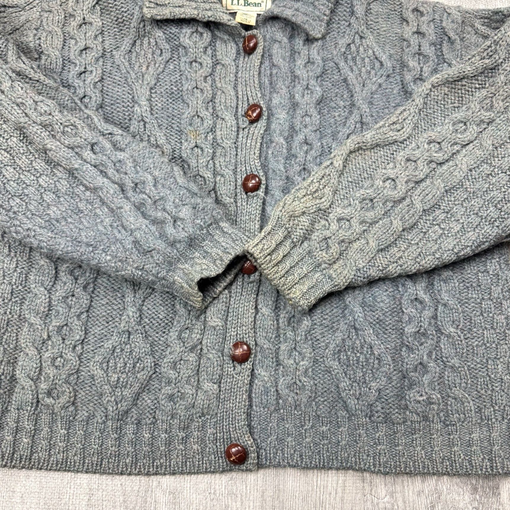 Vintage VINTAGE L.L. BEAN Irish Fisherman Wool Cardigan-Sweater Women SIZE M Blue Cable Knit Size M / US 6-8 / IT 42-44 - 5 Thumbnail