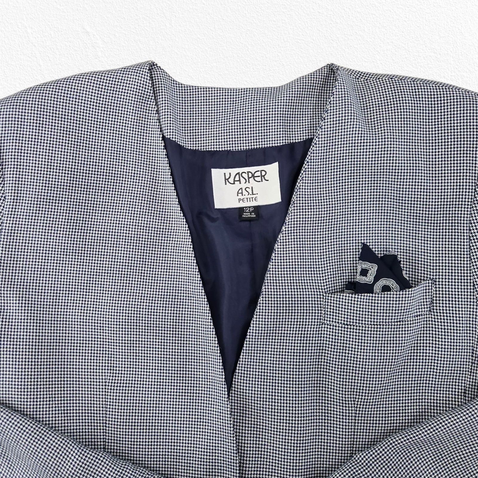 Vintage Vintage Navy White Houndstooth Blazer Jacket Size 12P Size XL / US 12-14 / IT 48-50 - 3 Thumbnail