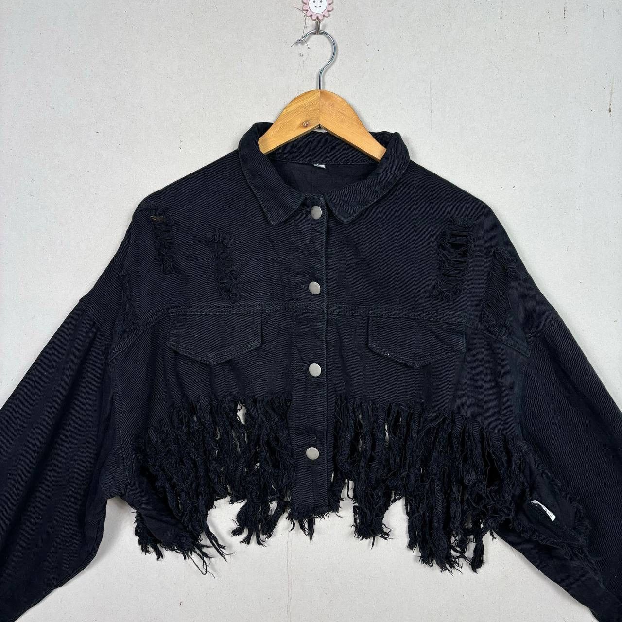 Japanese Brand Japan Avant Gatde Black Distressed Fringe Crop Denim Jacket Size L / US 10 / IT 46 - 3 Thumbnail