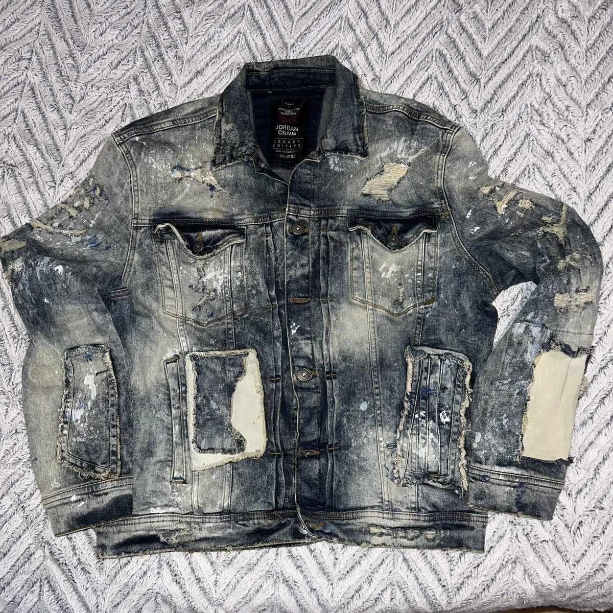 image of New Distressed Denim Trucker Jacket in Blue, Men's (Size XL)