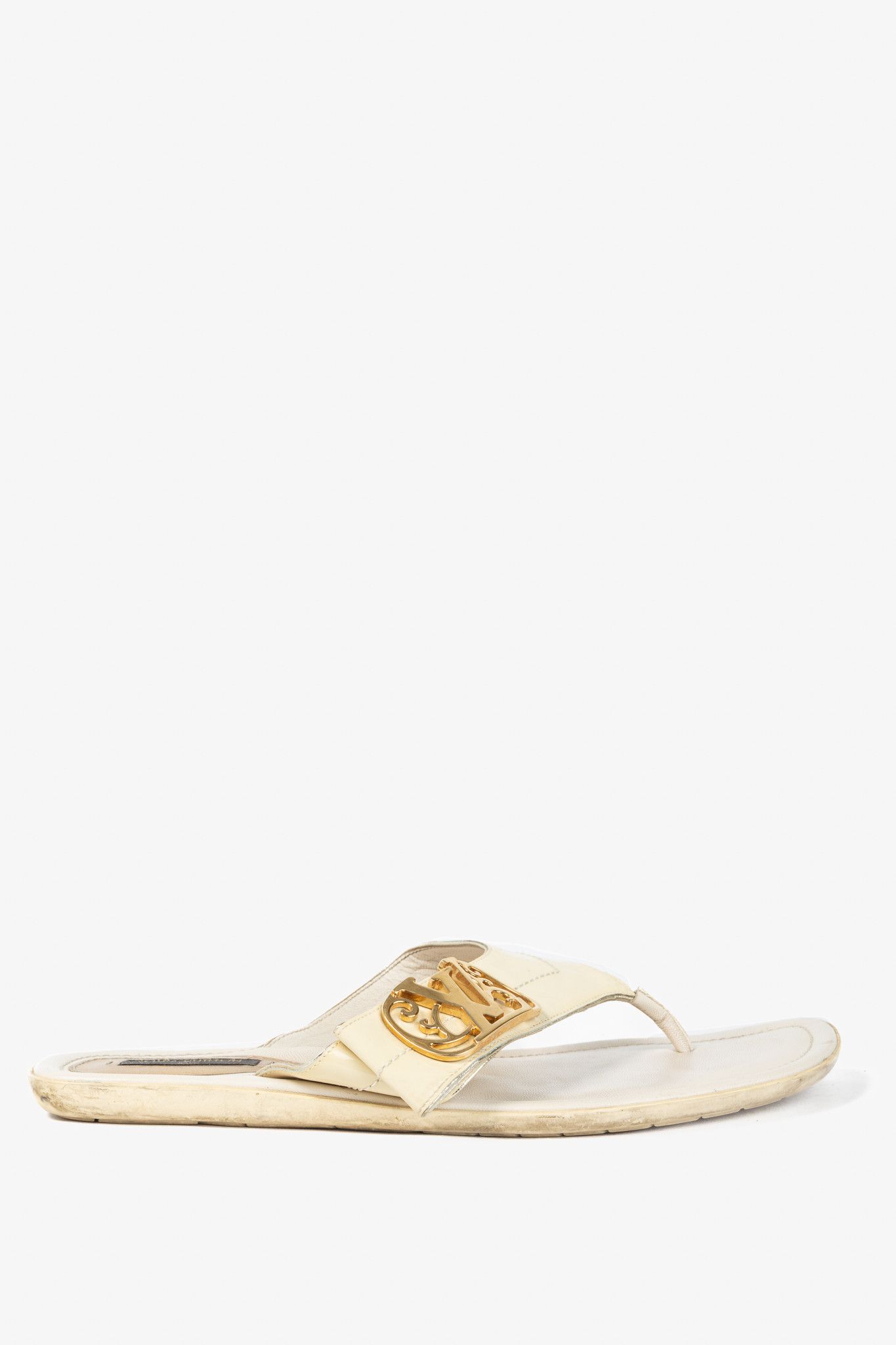 Louis Vuitton Louis Vuitton Zoé Blanc Patent-Leather LV Flat Thong Sandals Size US 8 / IT 38 - 2 Thumbnail