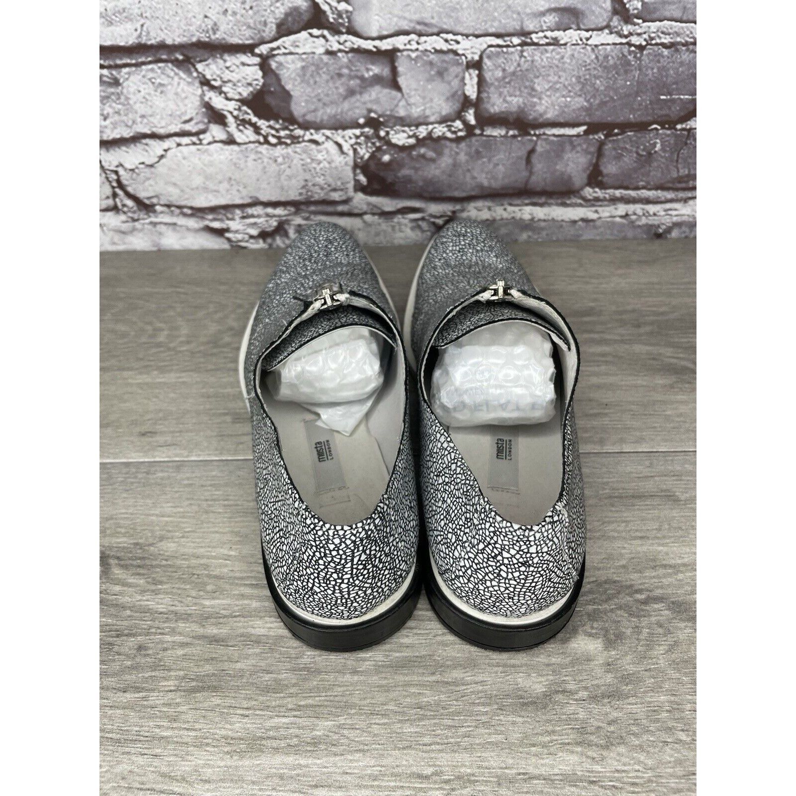 Miista Miista London Black White Leather Cracked Print Center Zip S Size US 8.5 / IT 38.5 - 5 Thumbnail