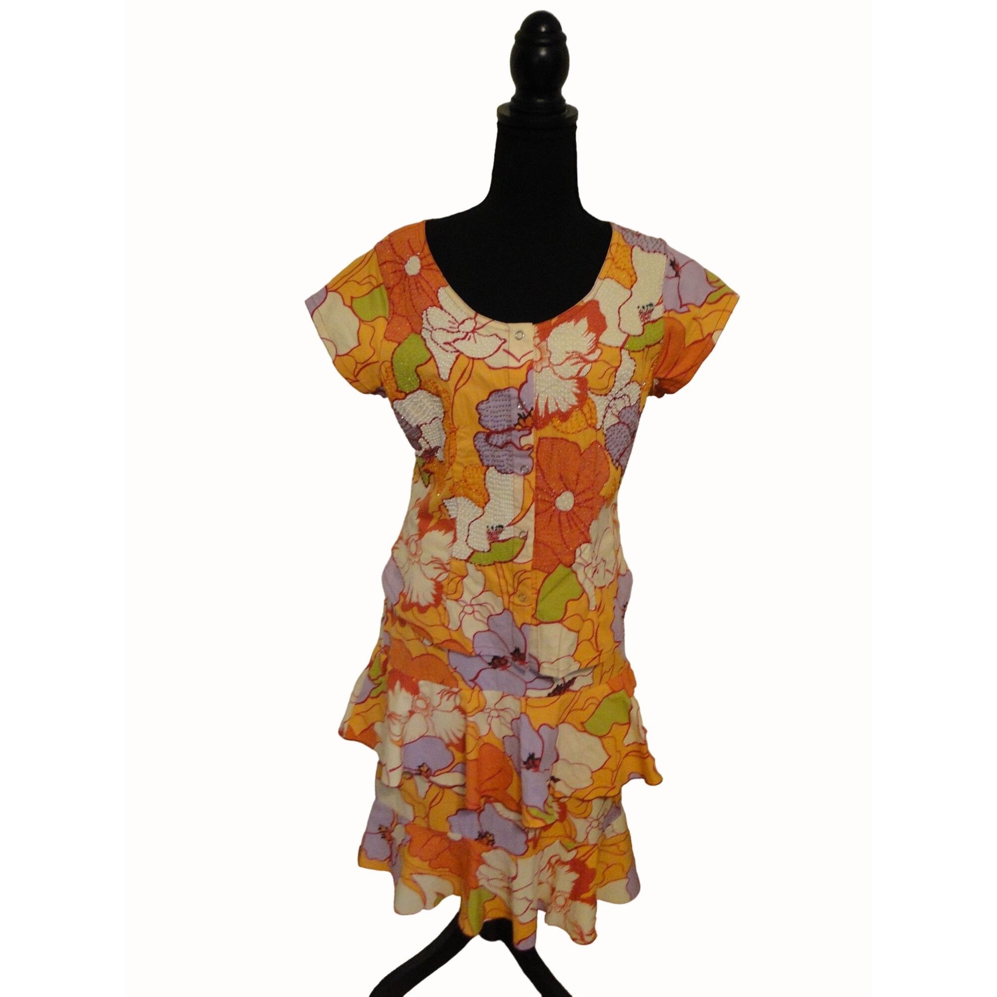Globe-Trotter Globe Trotter Bali Top Skirt Set XL L Orange Beaded Snap Ruf Size XL / US 12-14 / IT 48-50 - 1 Thumbnail