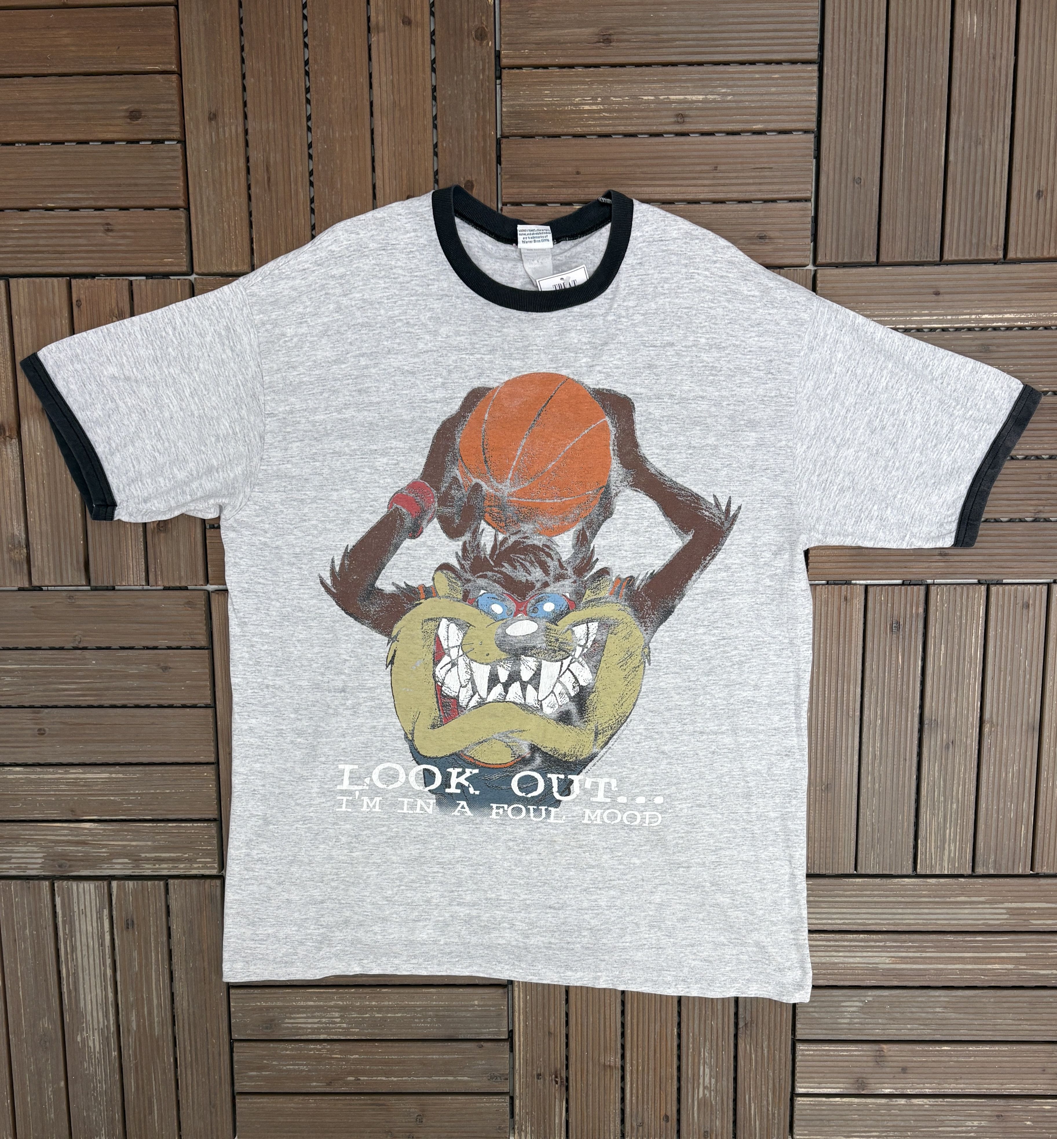 Vintage Taz Look Out I'm In A Foul Mood Vintage Grey T-Shirt Tee Size US XL / EU 56 / 4 - 1 Thumbnail
