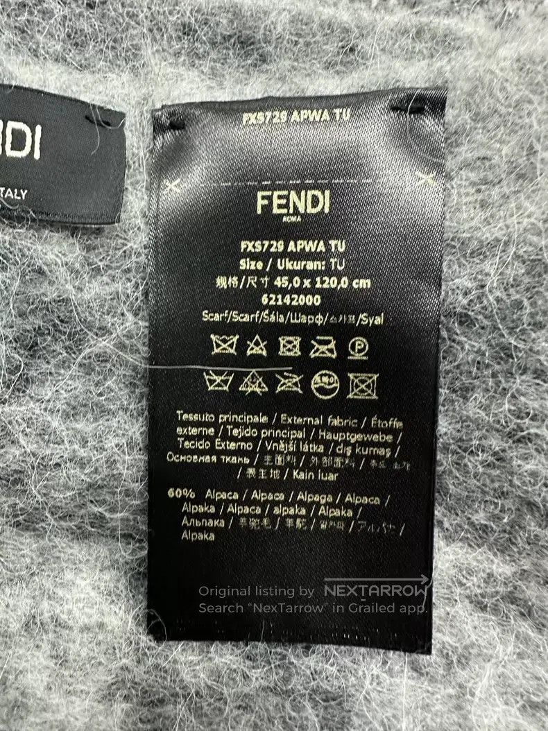 Fendi Fendi Gray Monogrammed Alpaca Wool Fringe Scarf Size ONE SIZE - 5 Thumbnail