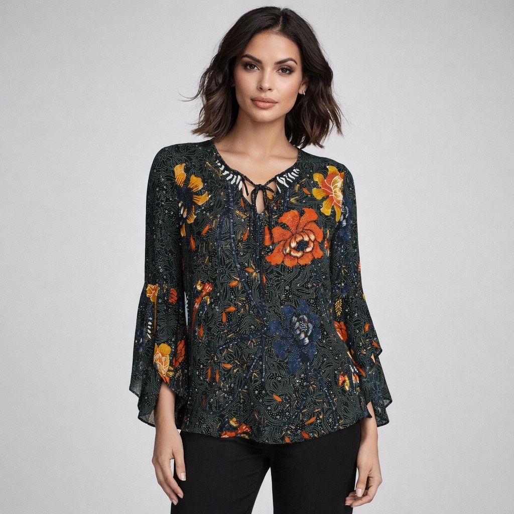 KOBI HALPERIN Kobi Halperin Rubie Floral Silk Blouse Boho bell sleeve Size S / US 4 / IT 40 - 1 Thumbnail