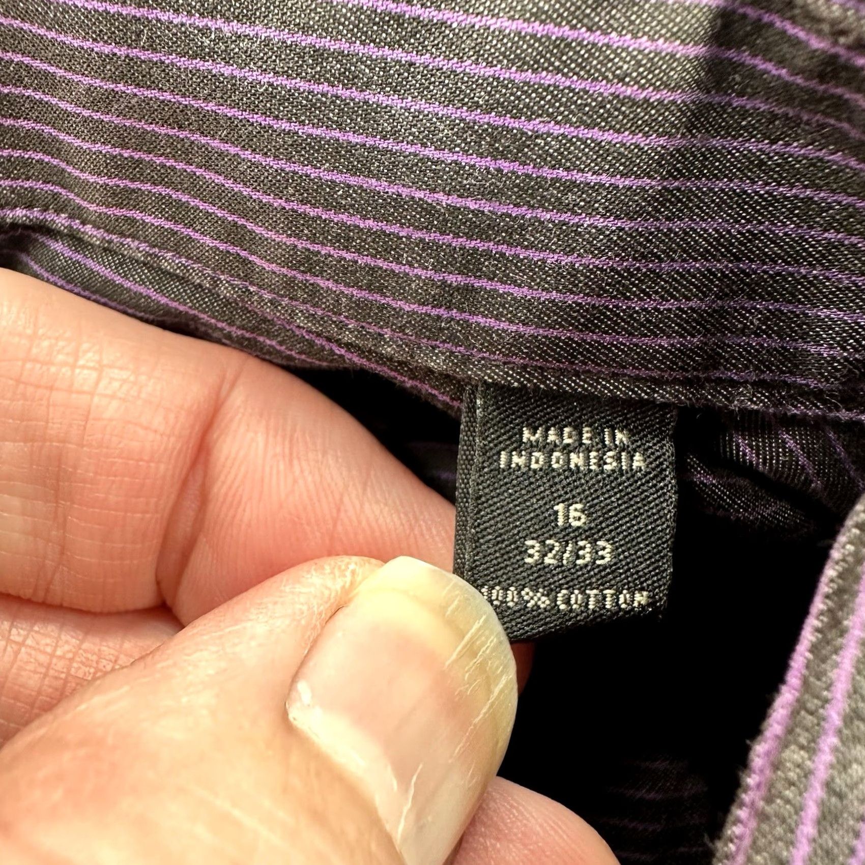 John Varvatos VINTAGE John Varvatos Shirt Men 16 32/33 Slim Fit Long Sleeve Button Up Purple Striped Size US L / EU 52-54 / 3 - 4 Thumbnail