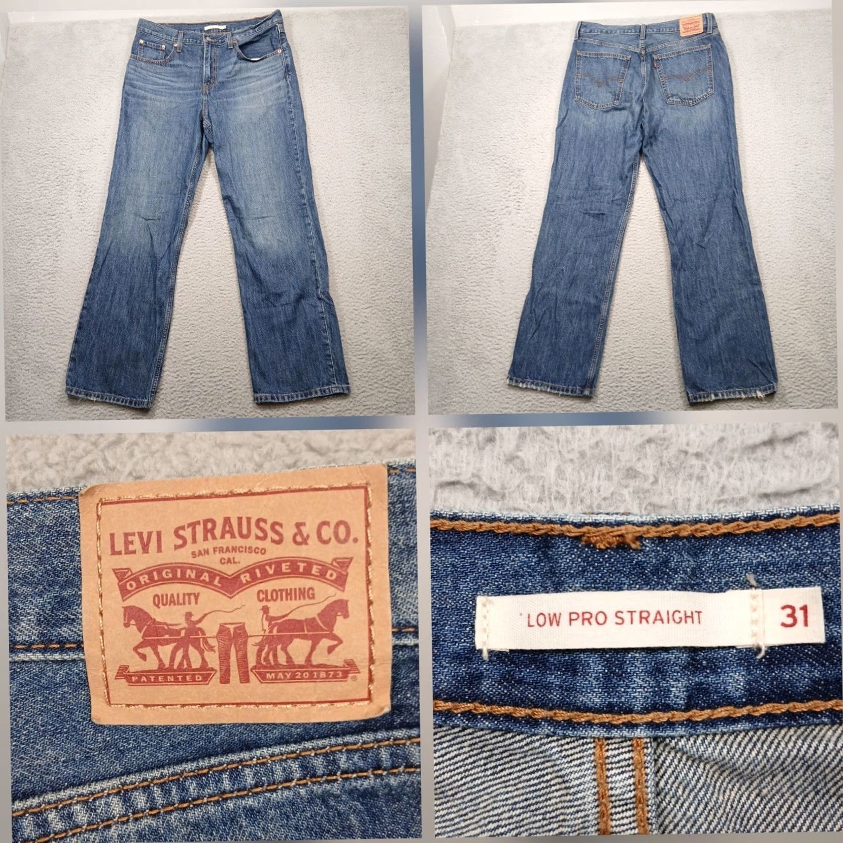 Levi's Levi's Low Pro Straight Jeans Men 31 Blue Denim Mid-Rise Casual Jeans 31 Inseam Blue Mens Straight Denim Leather Patch Horse Theme Size US 31 - 2 Thumbnail