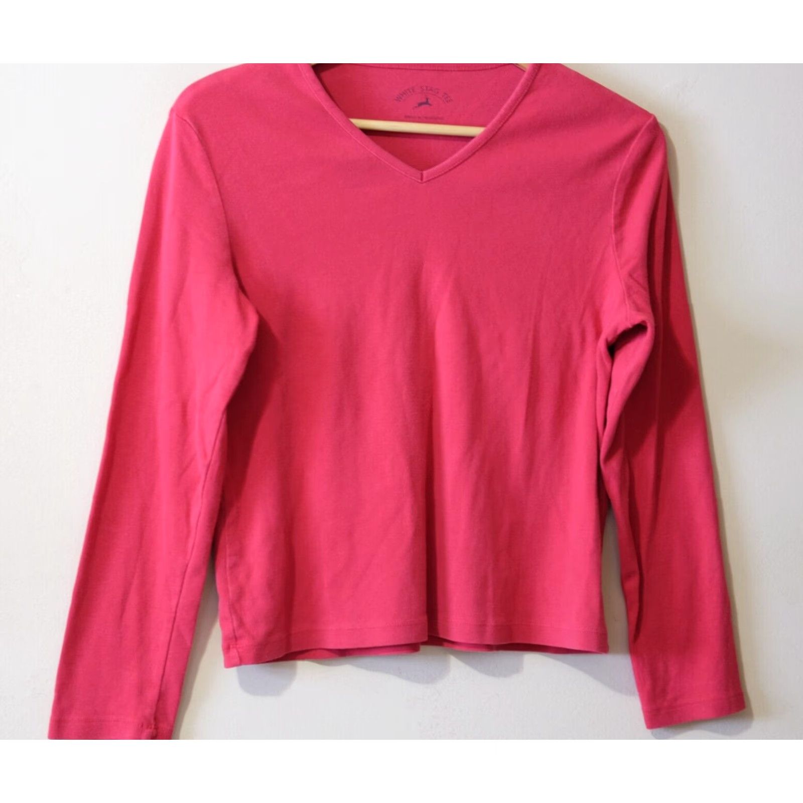 Vintage White Stag V-Neck Top Long Sleeve Red 100% Cotton Women's L Shirts Casual Knit Breathable 100% Cotton Womens S-XL? Size L / US 10 / IT 46 - 2 Thumbnail