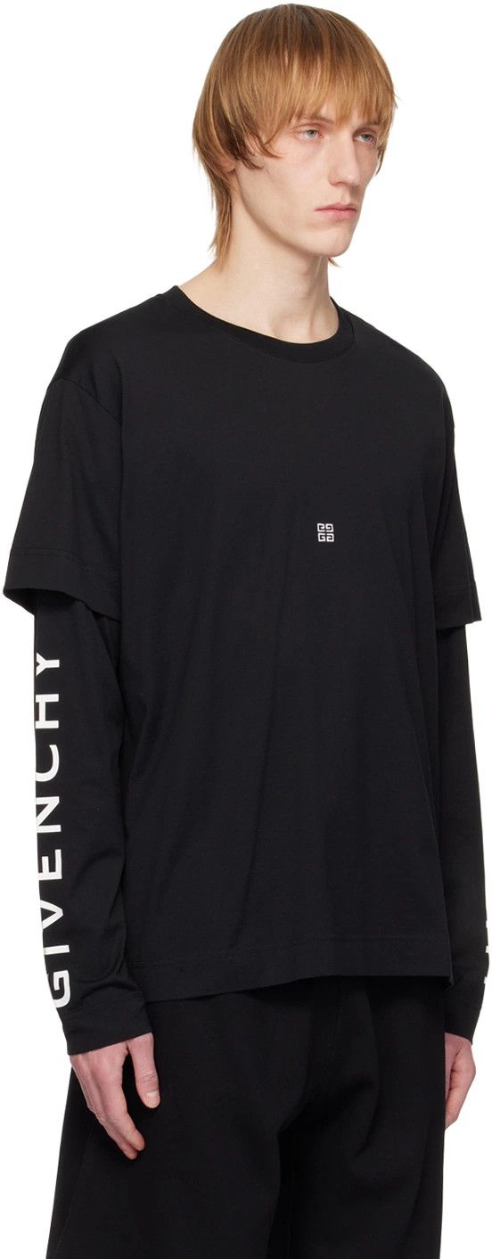 Givenchy Black Double Layered Sleeve Logo T-Shirt Size M / US 6-8 / IT 42-44 - 2 Thumbnail
