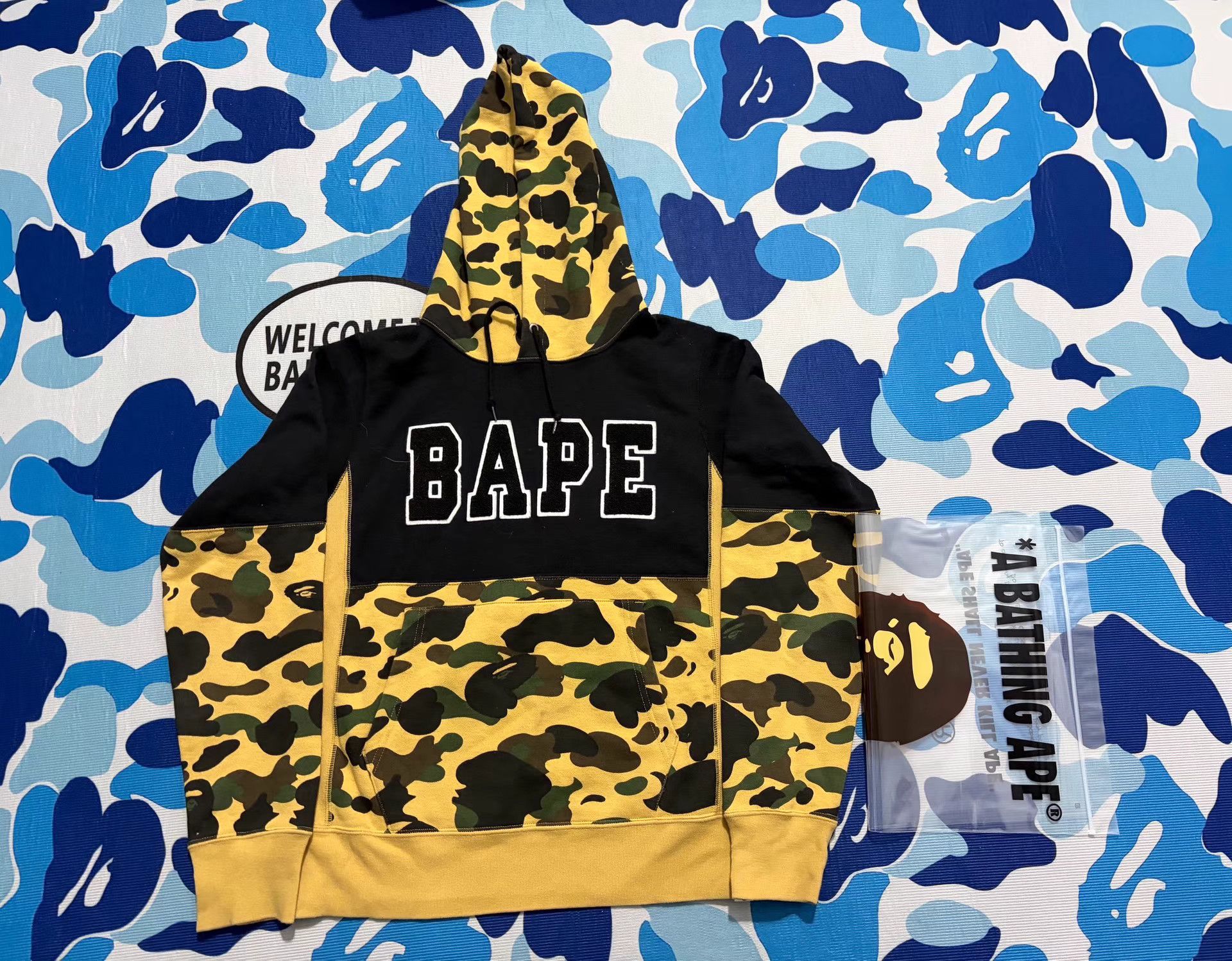 Bape Bape Black & Yellow Color Block Camo Hoodie Size US S / EU 44-46 / 1 - 1 Thumbnail