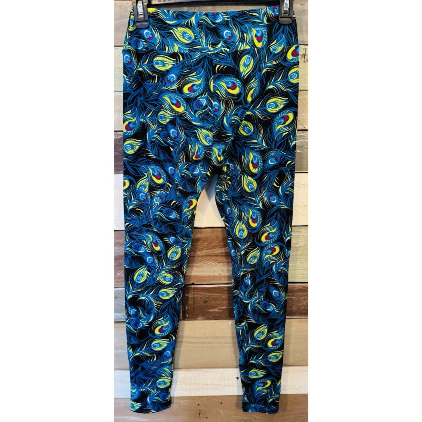 Other LuLaRoe Leggings OS One Size BLUE PEACOCK FEATHERS Gently Us Size 29" - 6 Thumbnail