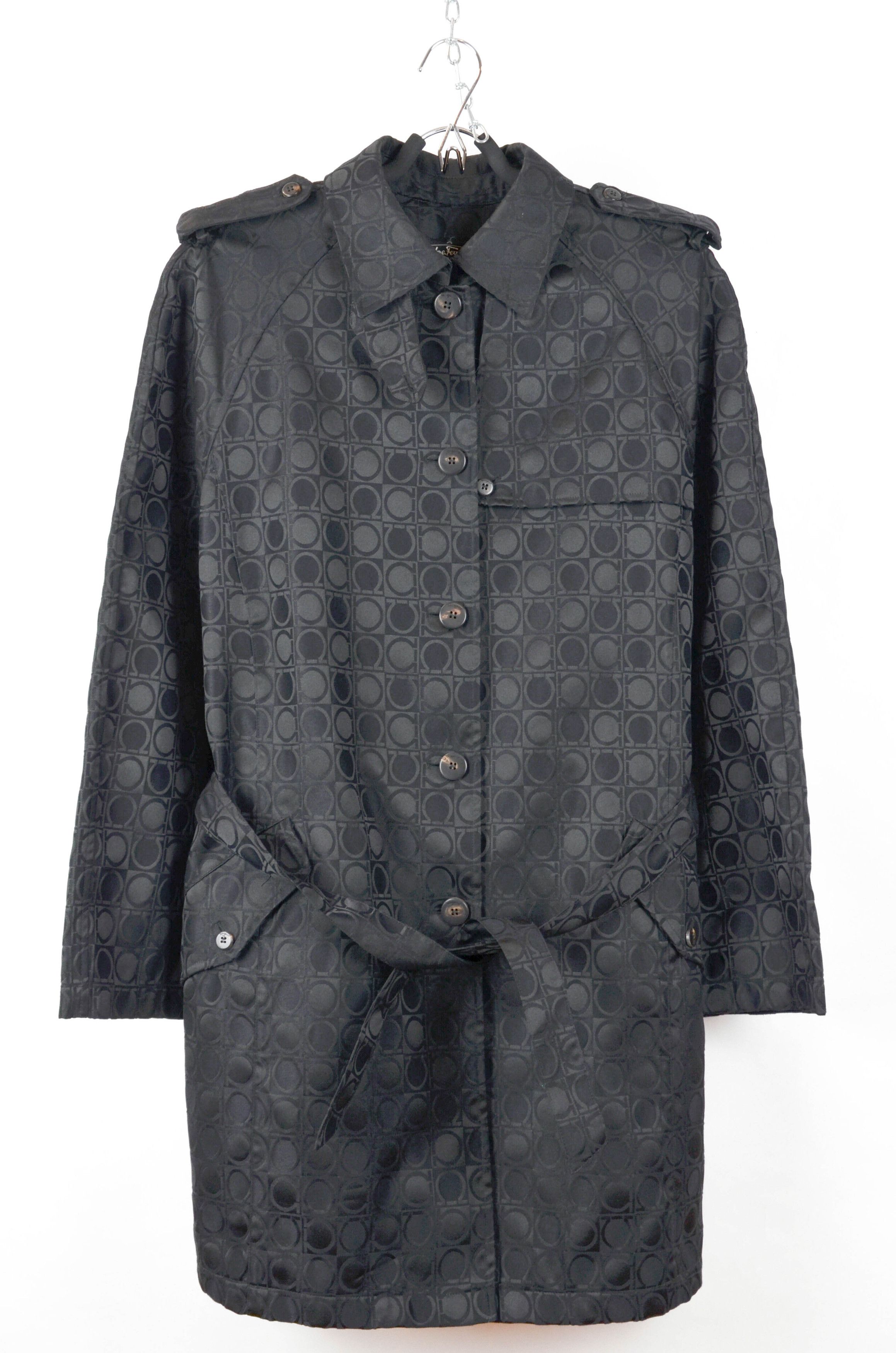 Salvatore Ferragamo Salvatore Ferragamo Black Gancini Jacquard Trench Coat Size XL / US 12-14 / IT 48-50 - 1 Thumbnail