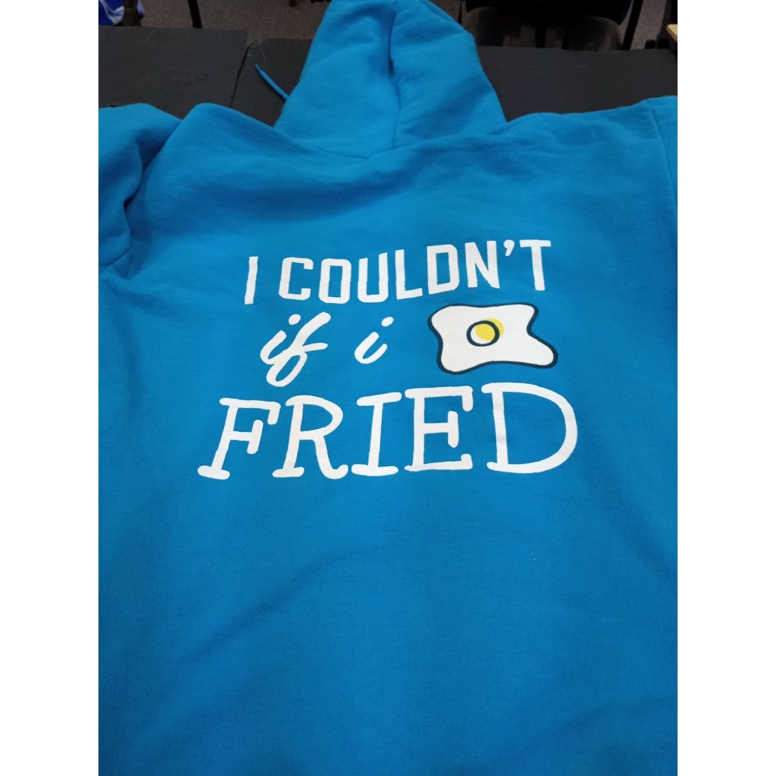 Vintage PORT Don’t Go Bacon My ❤️ Hoodie Blue Solid Long Sleeve Pullover with Hood Logo Regular Men Small 38" X 24" Funny USA Winter Fall Spring Size US S / EU 44-46 / 1 - 8 Thumbnail