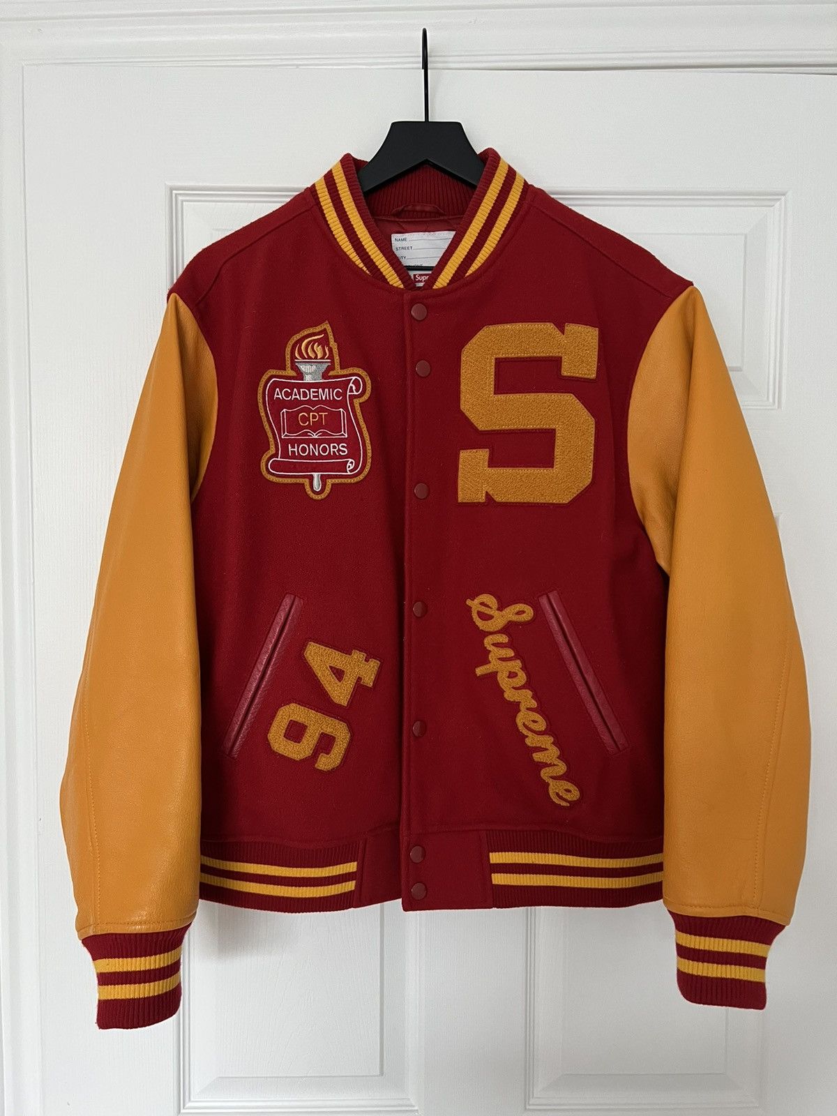 image of Supreme Team Varsity Jacket (Fw19) in Red, Men's (Size Medium)