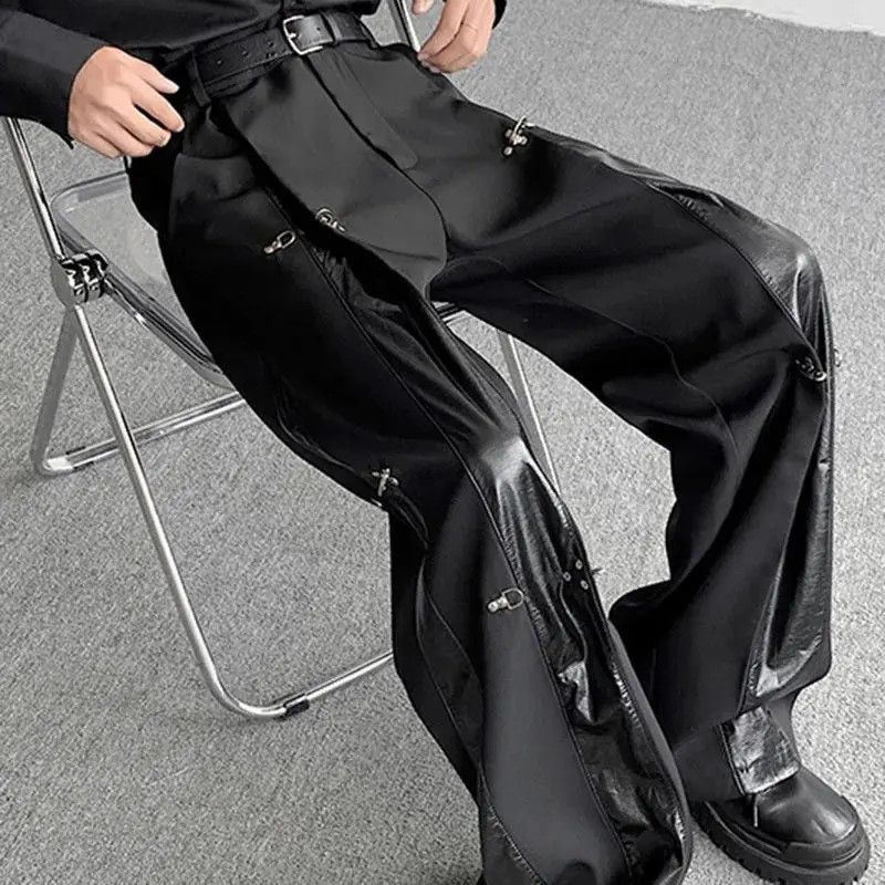 Japanese Brand Avant garde retro buckle pu leather mix pleated pants Size US 32 / EU 48 - 4 Thumbnail