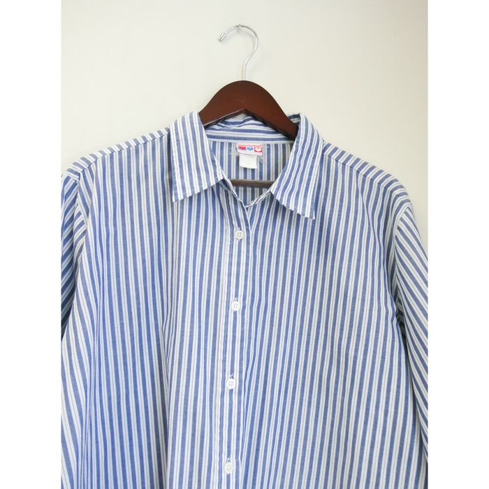 Soft Blue Stripe Star Button Down Shirt Retro