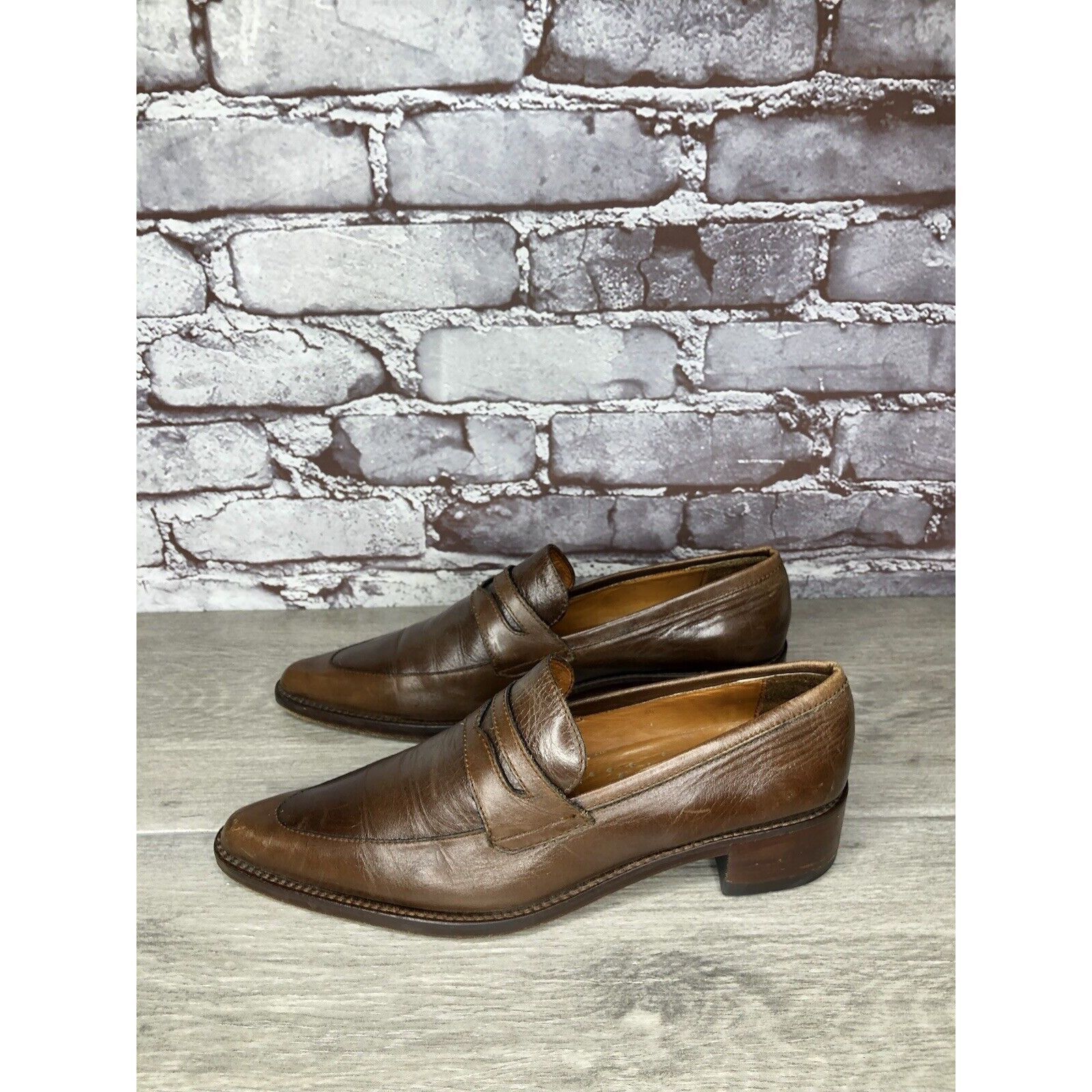 Other Elisheba Brown Leather Penny Loafer Pointed Toe Heel Shoes W Size US 6.5 / IT 36.5 - 17 Thumbnail