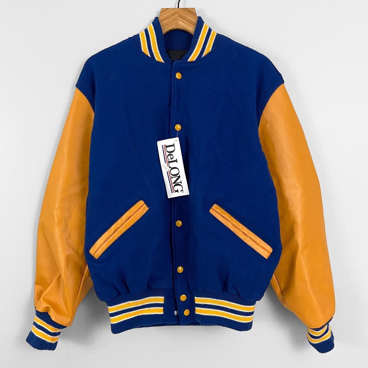 image of Delong Varsity Jackets x Vintage Deadstock Delong Letterman Wool Varsity Jacket in Blue/Yellow (Siz