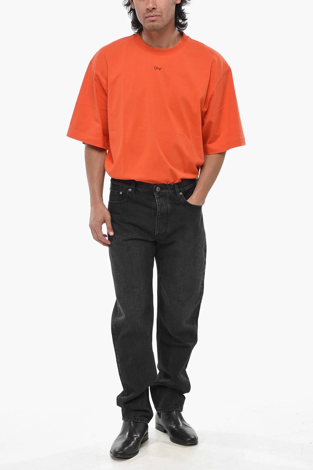 Off-White og1mm0526 Cotton Regular Fit Jeans in Black Size US 33 - 4 Thumbnail