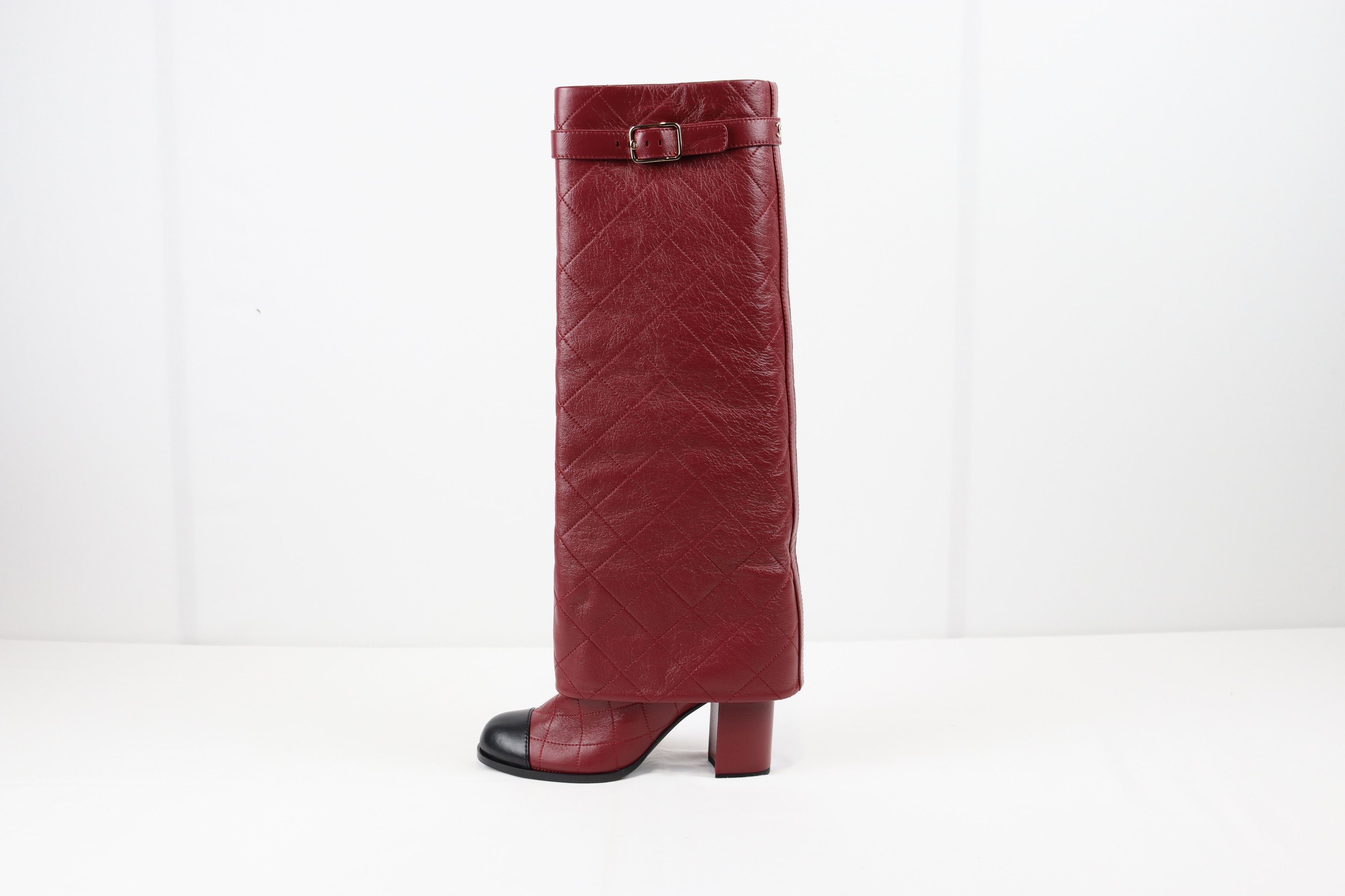 Chanel o1rshd High Top Quilted Leather Strap Boots in Burgundy Size US 7 / IT 37 - 2 Thumbnail