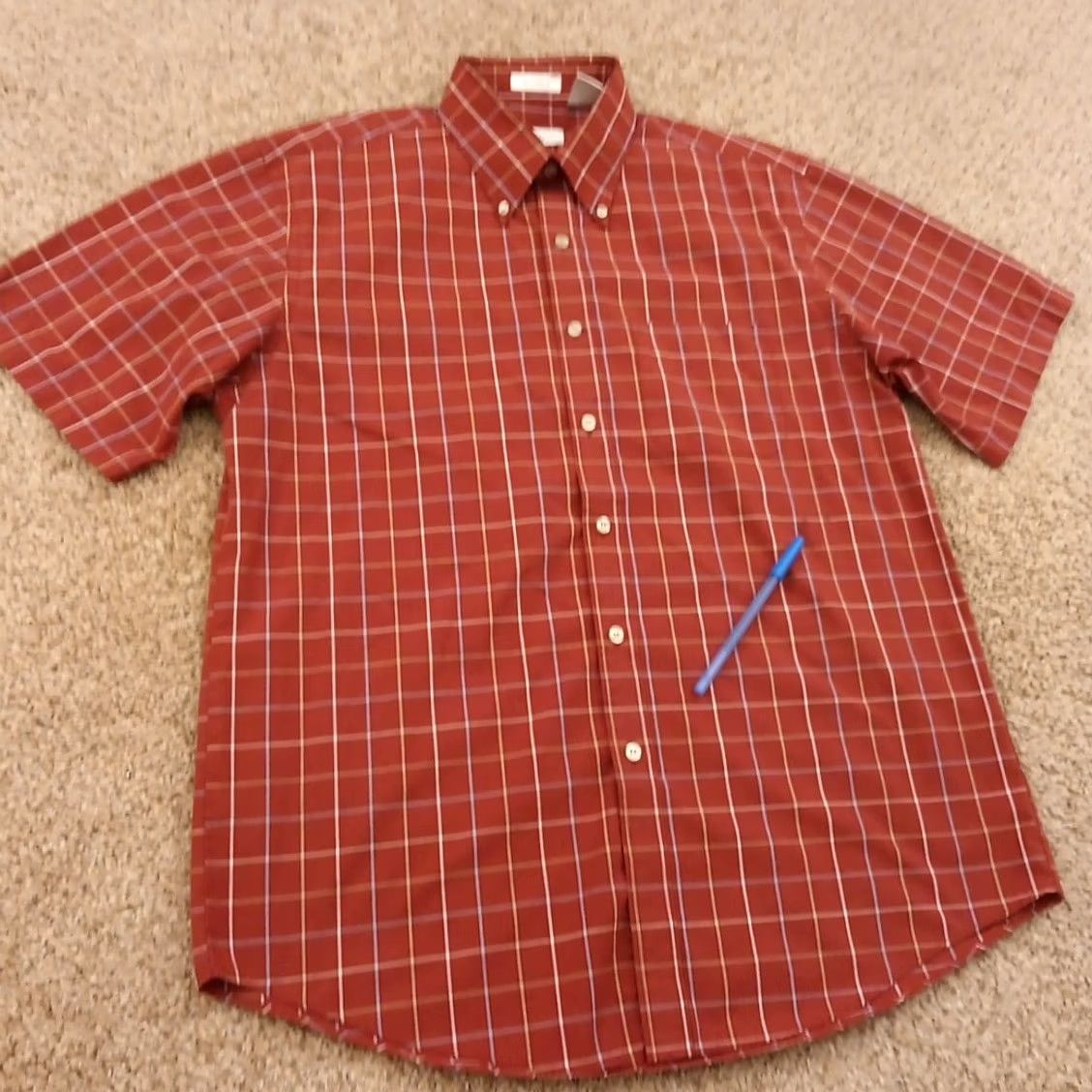 Van Heusen Van Heusen Shirt Mens M Orange Plaid Short Sleeve Button-Down Collared Size US M / EU 48-50 / 2 - 5 Thumbnail